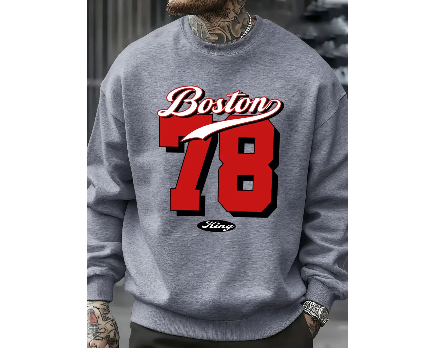 Boston Numarası 78 Baskılı Erkek Kazak Rahat Hip Hop Kazaklar Vintage Büyük Boy Bisiklet Yaka
