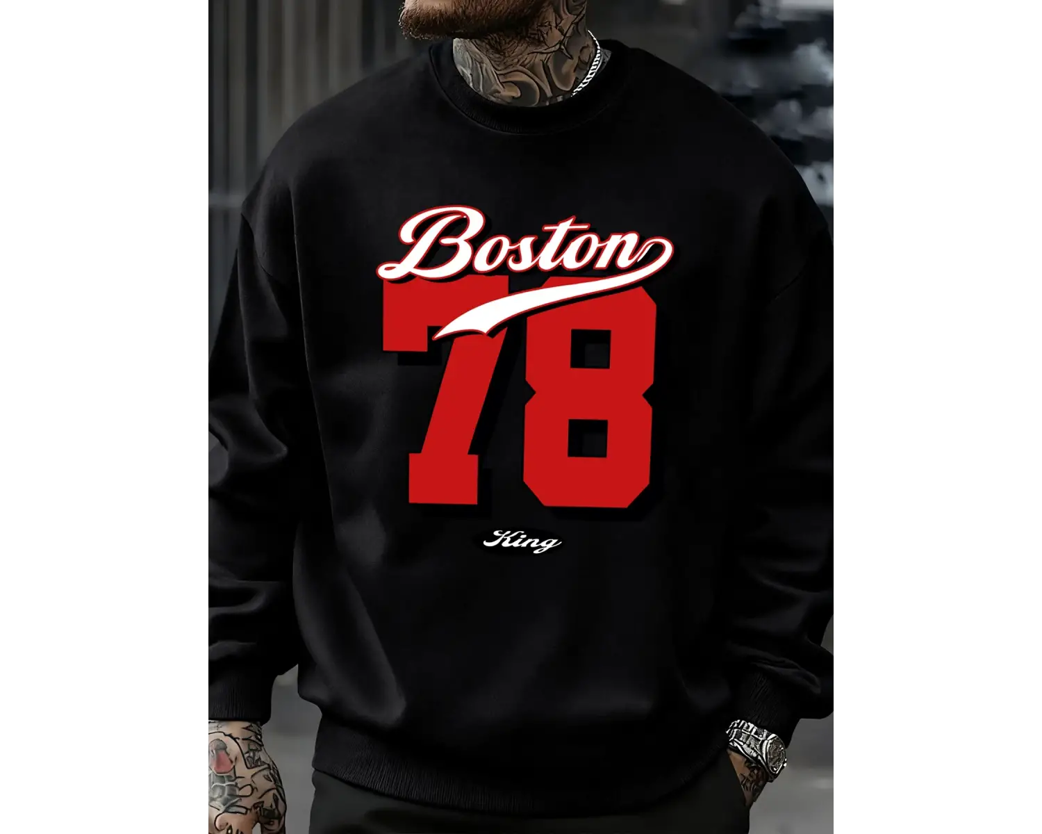 Boston Numarası 78 Baskılı Erkek Kazak Rahat Hip Hop Kazaklar Vintage Büyük Boy Bisiklet Yaka