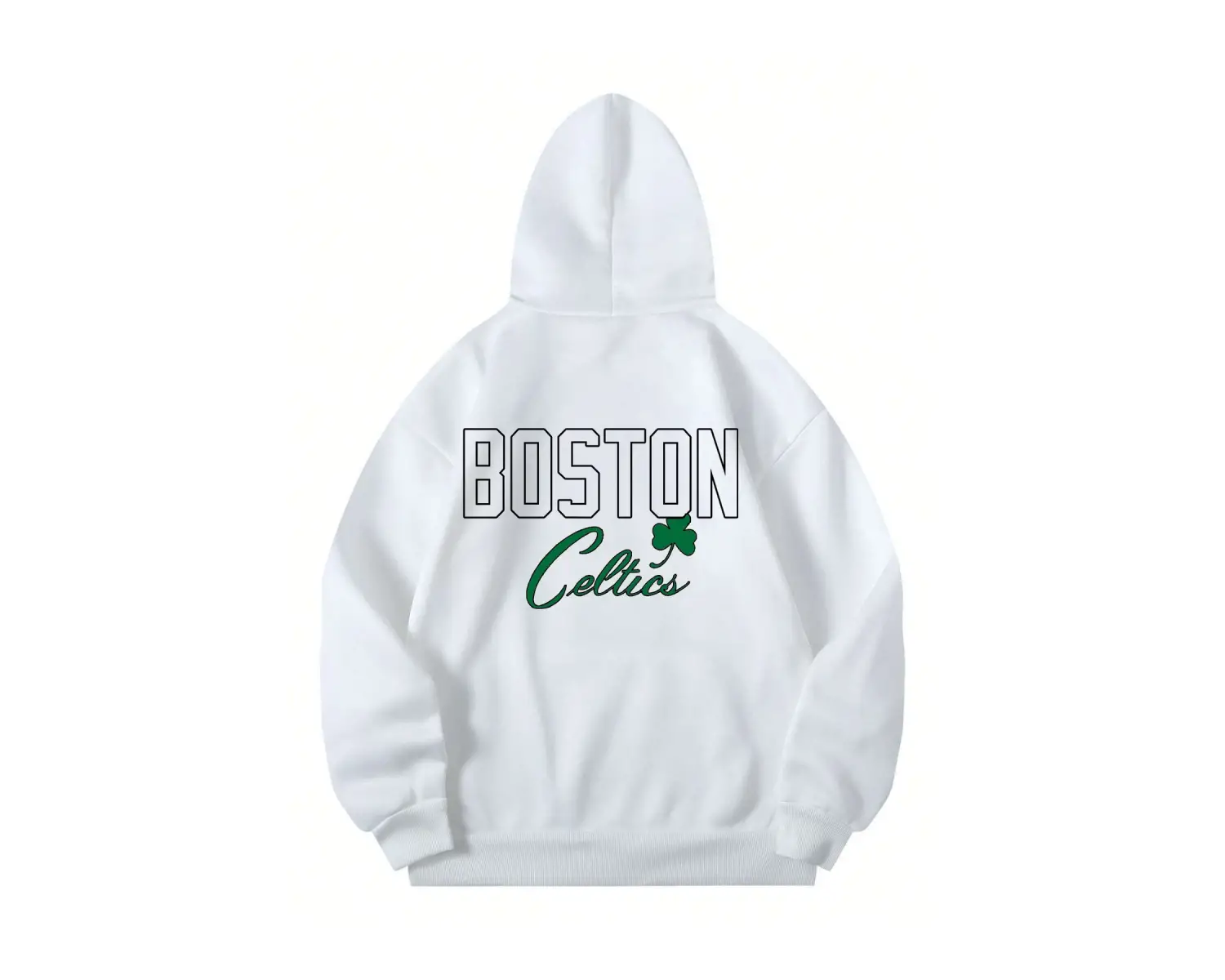 Boston Renkli Baskılı Oversize Kapüşonlu Sweatshirt Beyaz