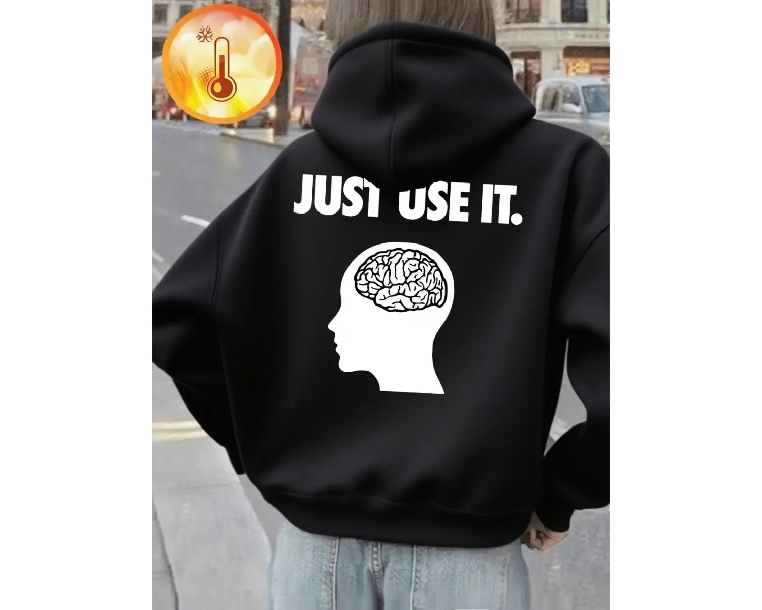 Brain Just Use It Baskılı Kapüşonlu Üstler Kadınlar İçin Rahat Bol Kazaklar Temel Cepli Sweat