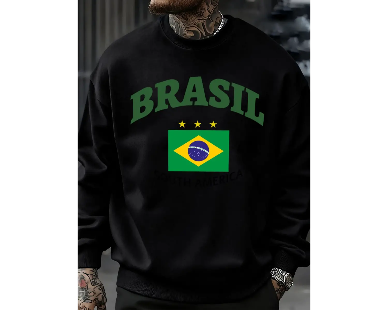 Brezilya Güney Amerika Baskılar Erkek Kazak Trendy Polar Kazak Sonbahar O-Yaka Giysiler Sıcak