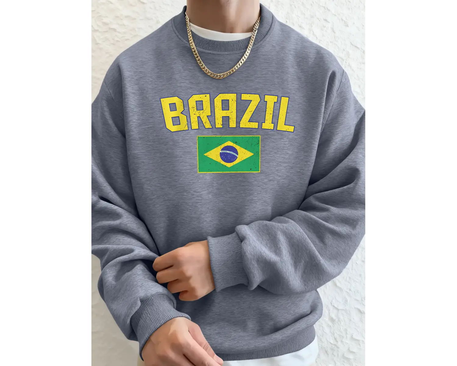 Brezilya Harf ve Bayrak Baskılı Erkek Cepli Sokak Giyimi Sokak Stili Basit Kapüşonlu Sweatshi