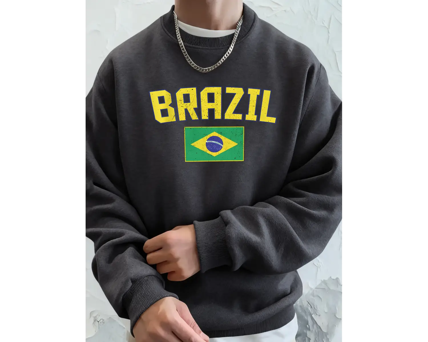 Brezilya Harf ve Bayrak Baskılı Erkek Cepli Sokak Giyimi Sokak Stili Basit Kapüşonlu Sweatshi