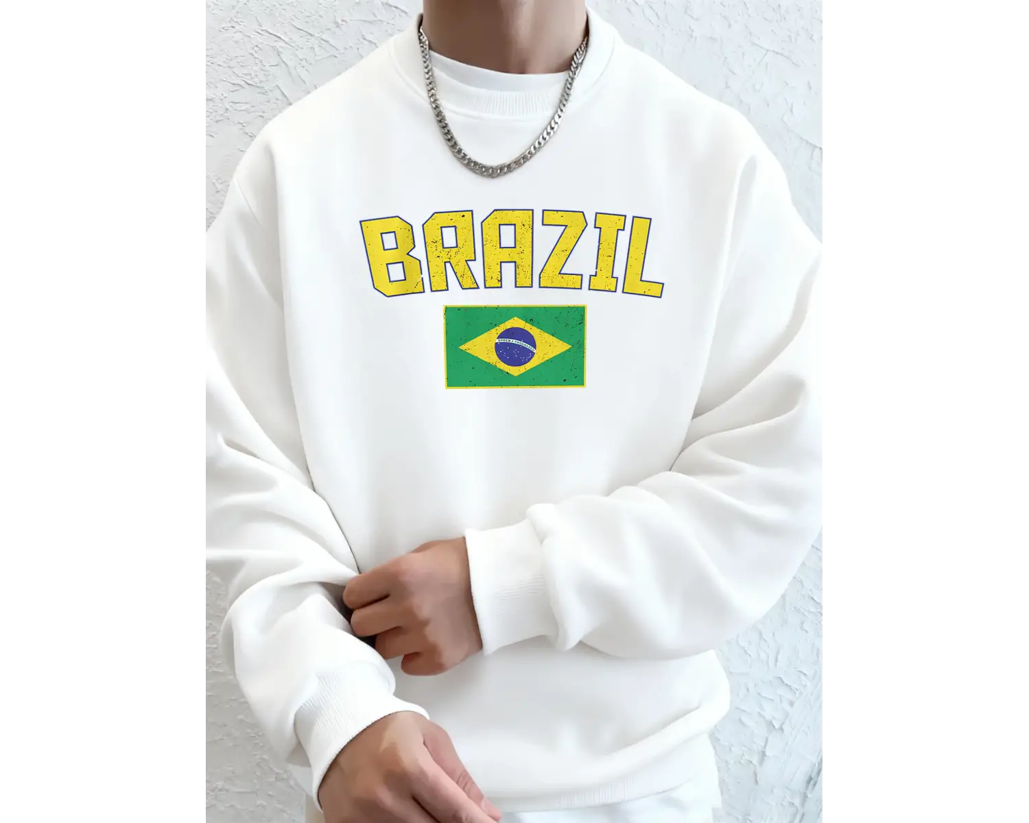 Brezilya Harf ve Bayrak Baskılı Erkek Cepli Sokak Giyimi Sokak Stili Basit Kapüşonlu Sweatshi