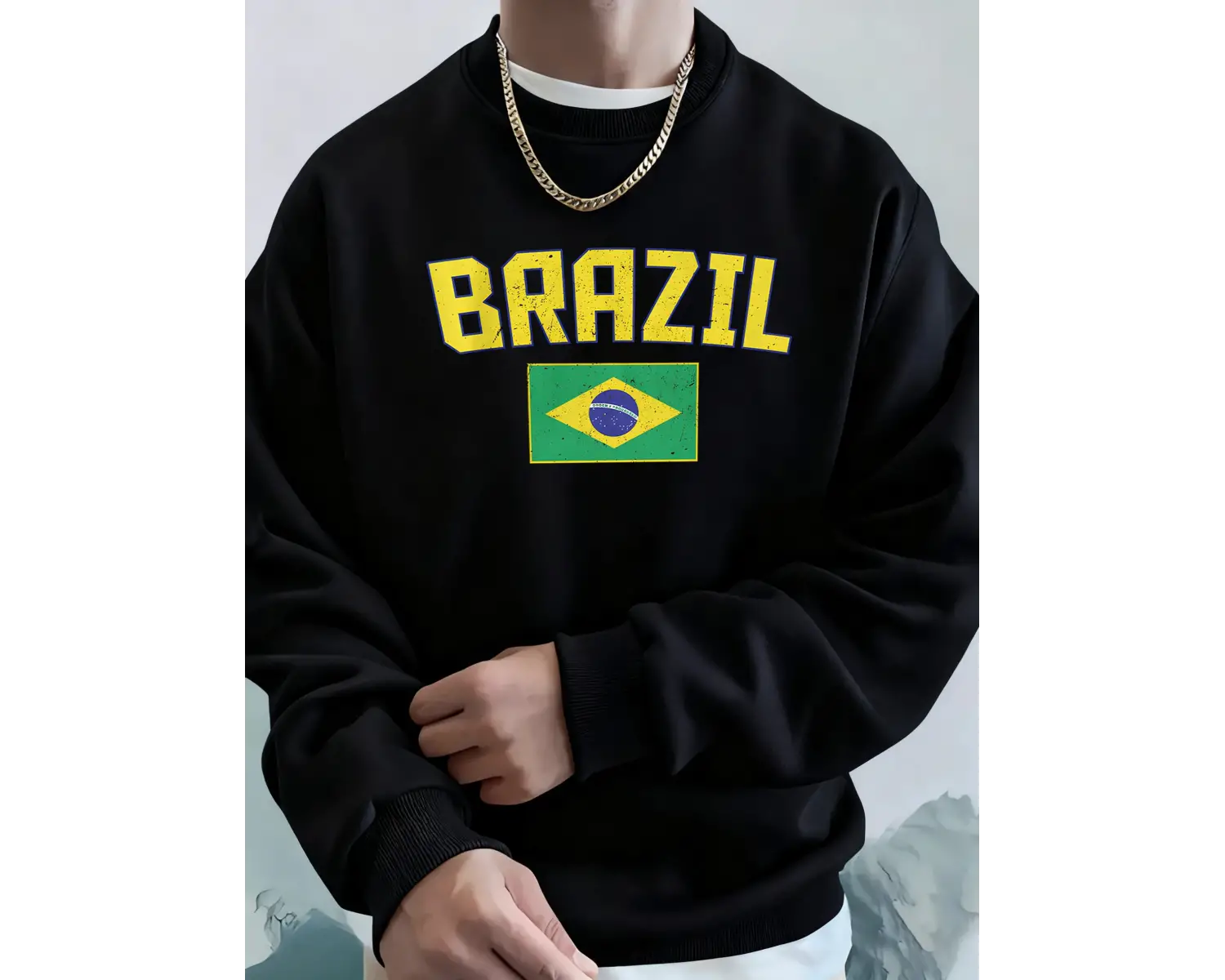 Brezilya Harf ve Bayrak Baskılı Erkek Cepli Sokak Giyimi Sokak Stili Basit Kapüşonlu Sweatshi