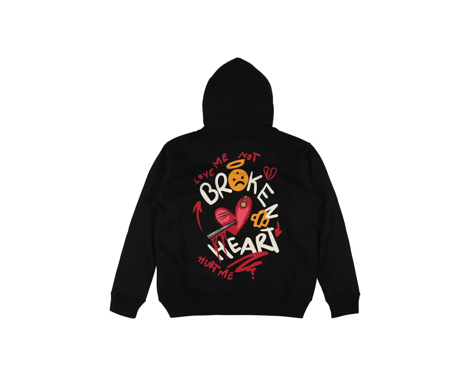 Broken Heart Siyah Oversize Unisex Kapüşonlu Sweatshirt Hoodie