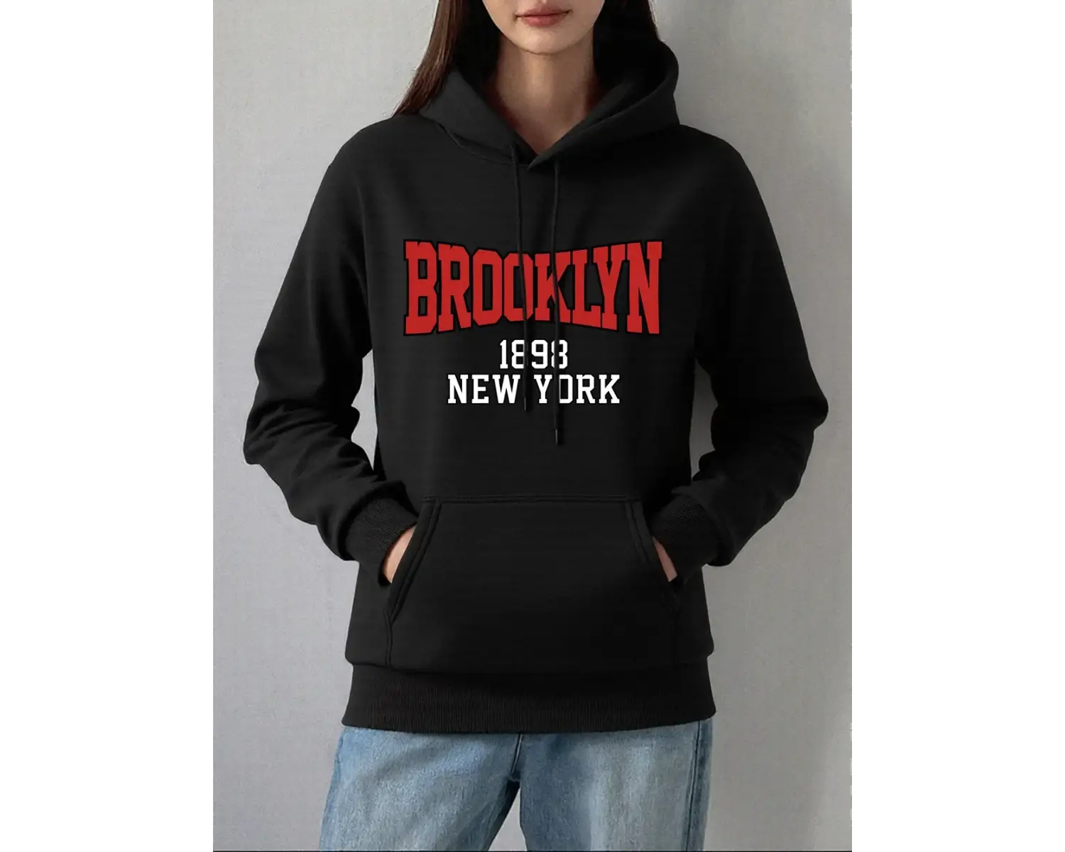 Brooklyn 1898 New York City Baskılar Hoodie Kadın Kış Polar Sıcak Tişörtü Temelleri Cep Kazak