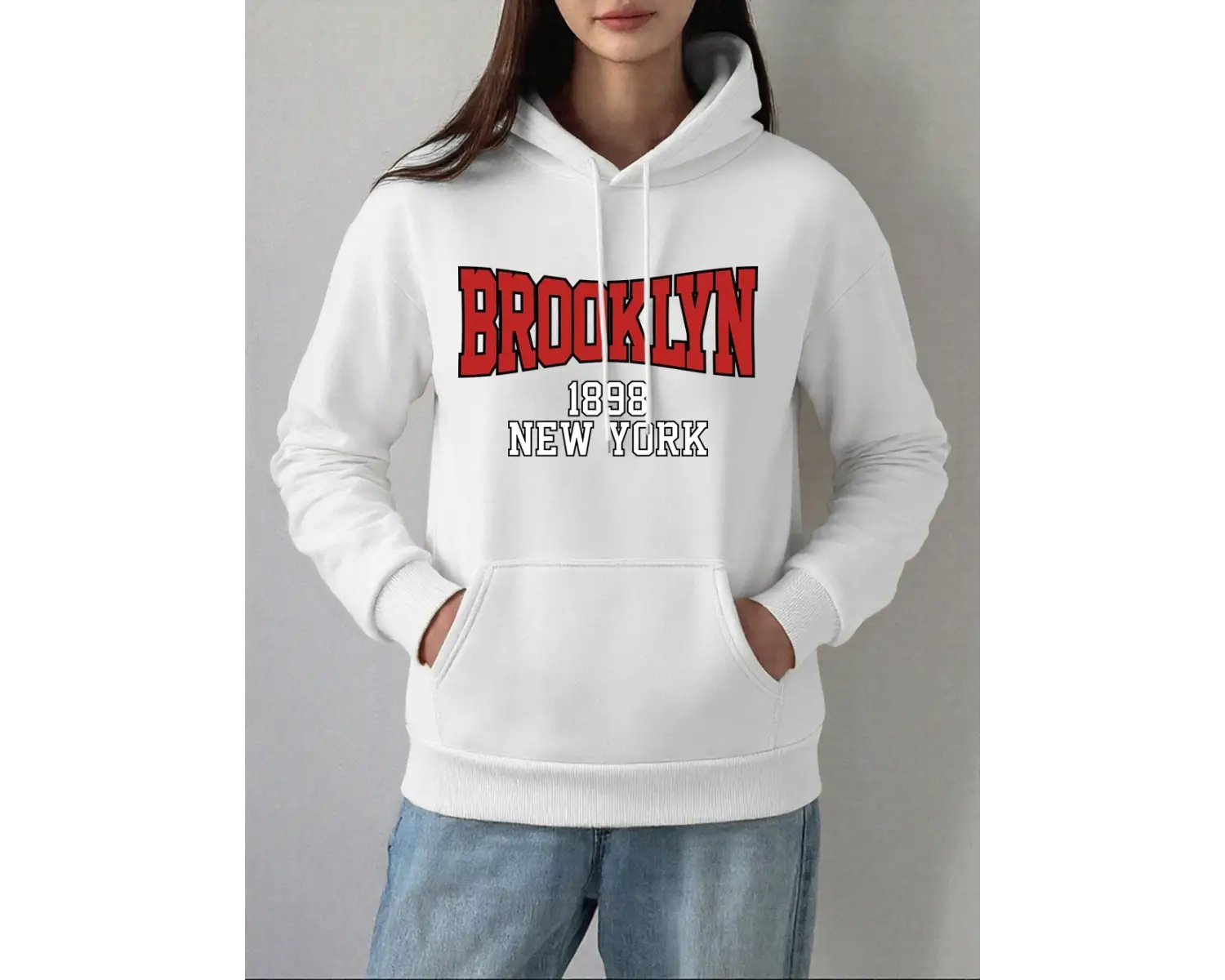 Brooklyn 1898 New York City Baskılar Hoodie Kadın Kış Polar Sıcak Tişörtü Temelleri Cep Kazak
