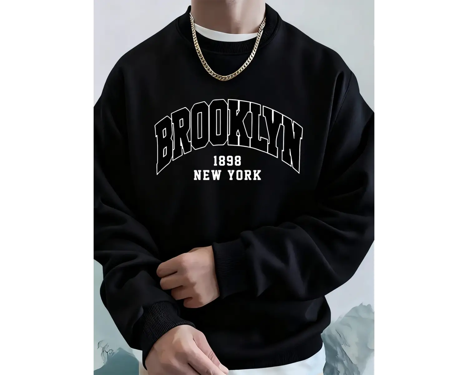 Brooklyn 1898 New York Prints Erkek Kapüşonlu Üst Sonbahar Bisiklet Yaka Tişörtü Temel Polar