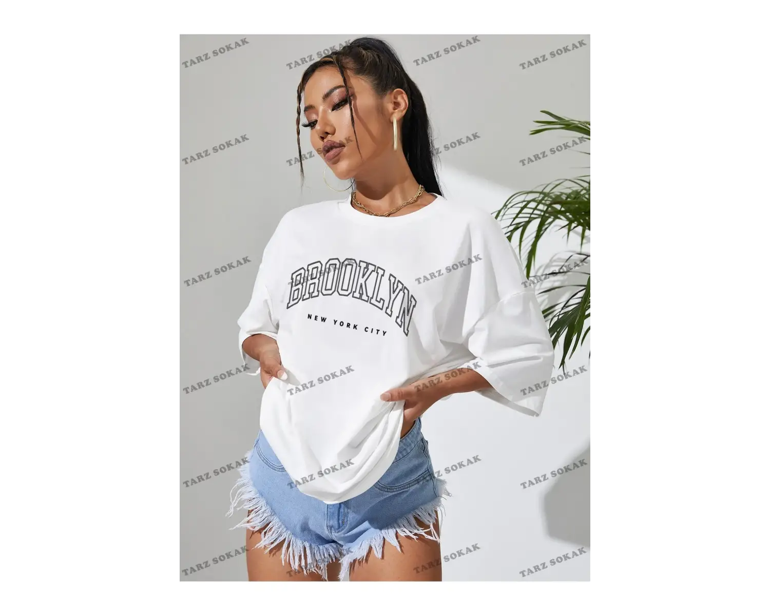 Brooklyn Baskılı Oversize Kalıp Unisex T-shirt