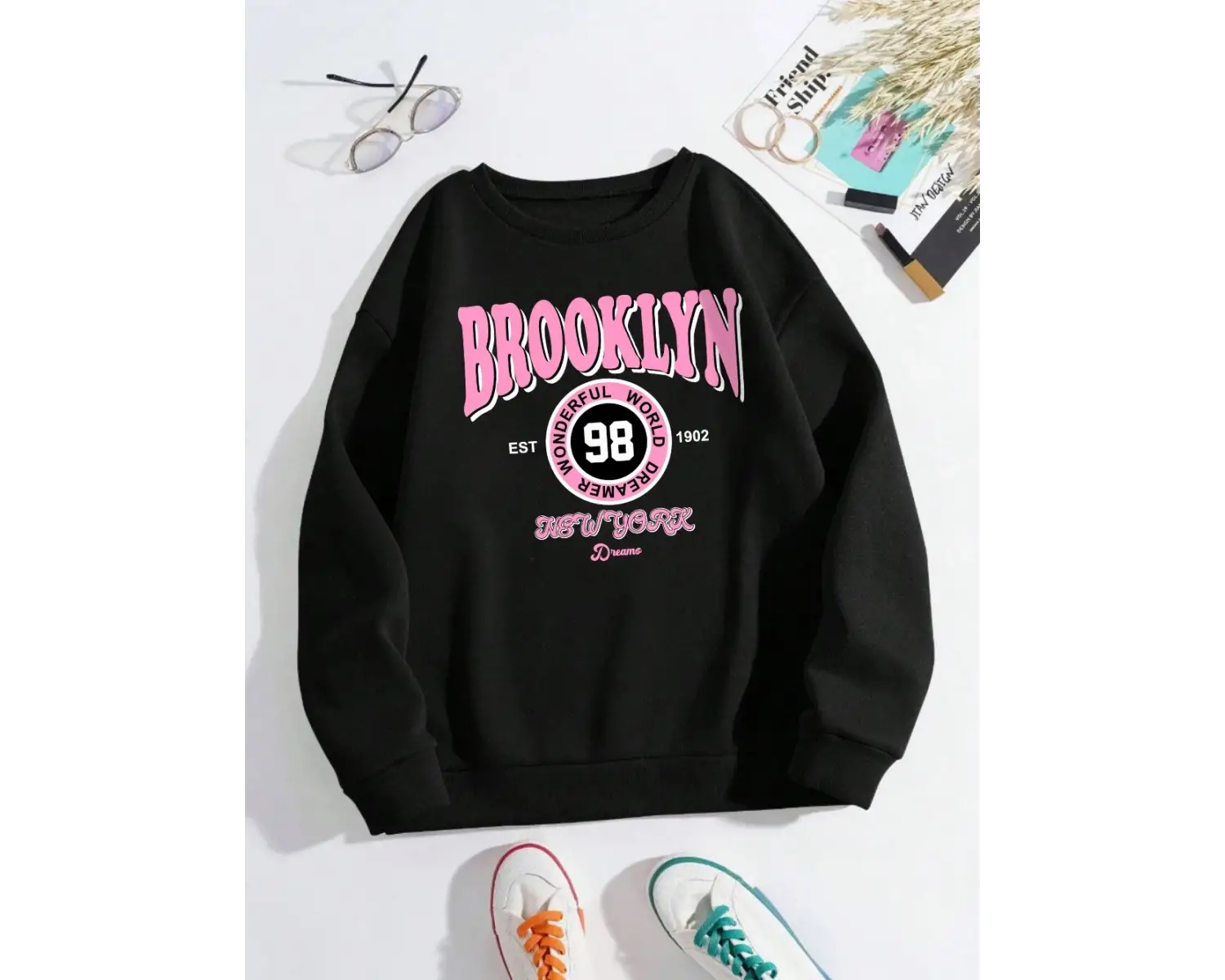 Brooklyn Dünya Hayalperest Kazak Kadın Mektup baskılı kapüşonlu svetşört Polar Sıcak Crewneck