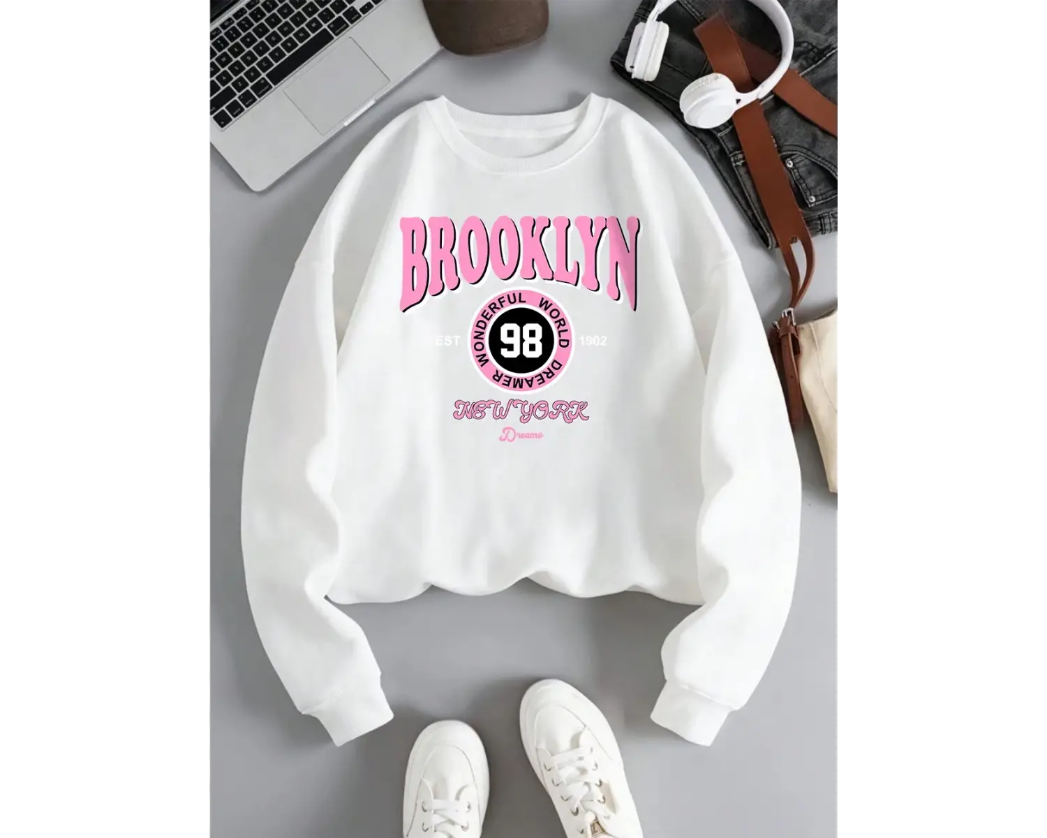 Brooklyn Dünya Hayalperest Kazak Kadın Mektup baskılı kapüşonlu svetşört Polar Sıcak Crewneck