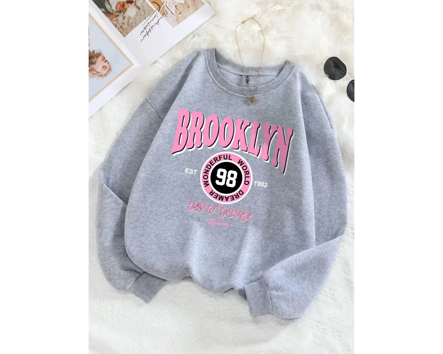 Brooklyn Dünya Hayalperest Kazak Kadın Mektup baskılı kapüşonlu svetşört Polar Sıcak Crewneck