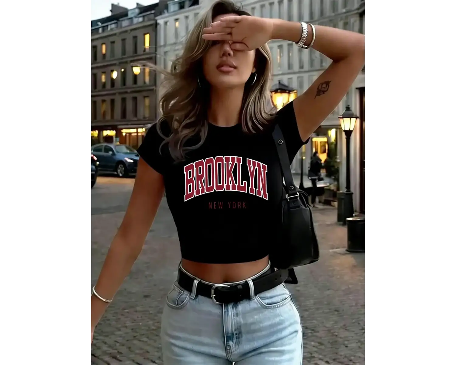 Brooklyn New York Baskılar Bayan Kırpma Tişörtleri Yaz O-Boyun Yumuşak Üstler Seksi Uydurma İ