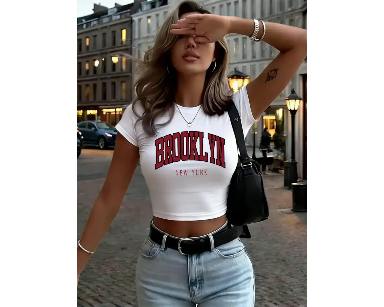 Brooklyn New York Baskılar Bayan Kırpma Tişörtleri Yaz O-Boyun Yumuşak Üstler Seksi Uydurma İ