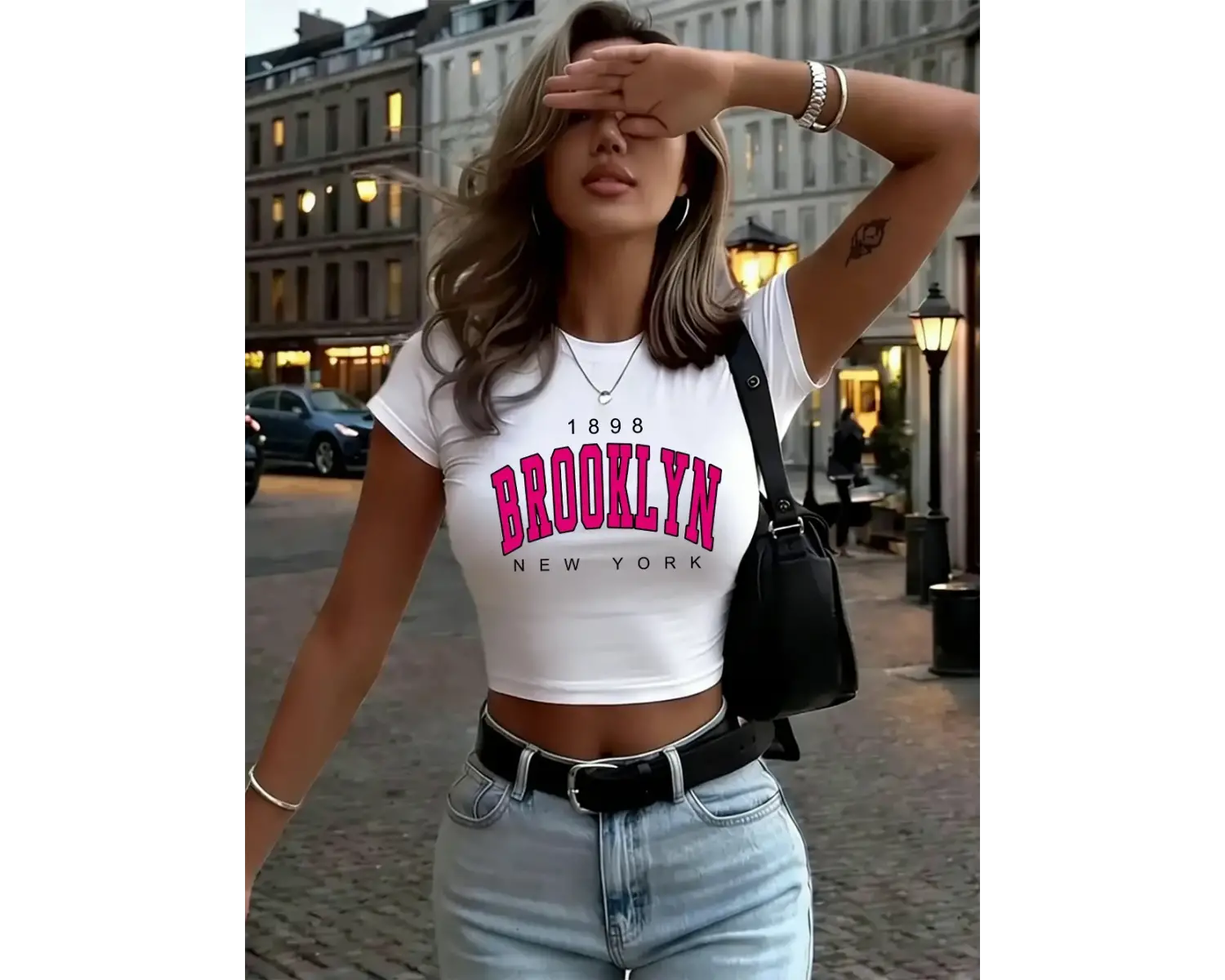 Brooklyn New York Baskılı Kadın Babby TeeT-Shirt Yaz O-Boyun Yumuşak Üstler Seksi Uydurma İnce So