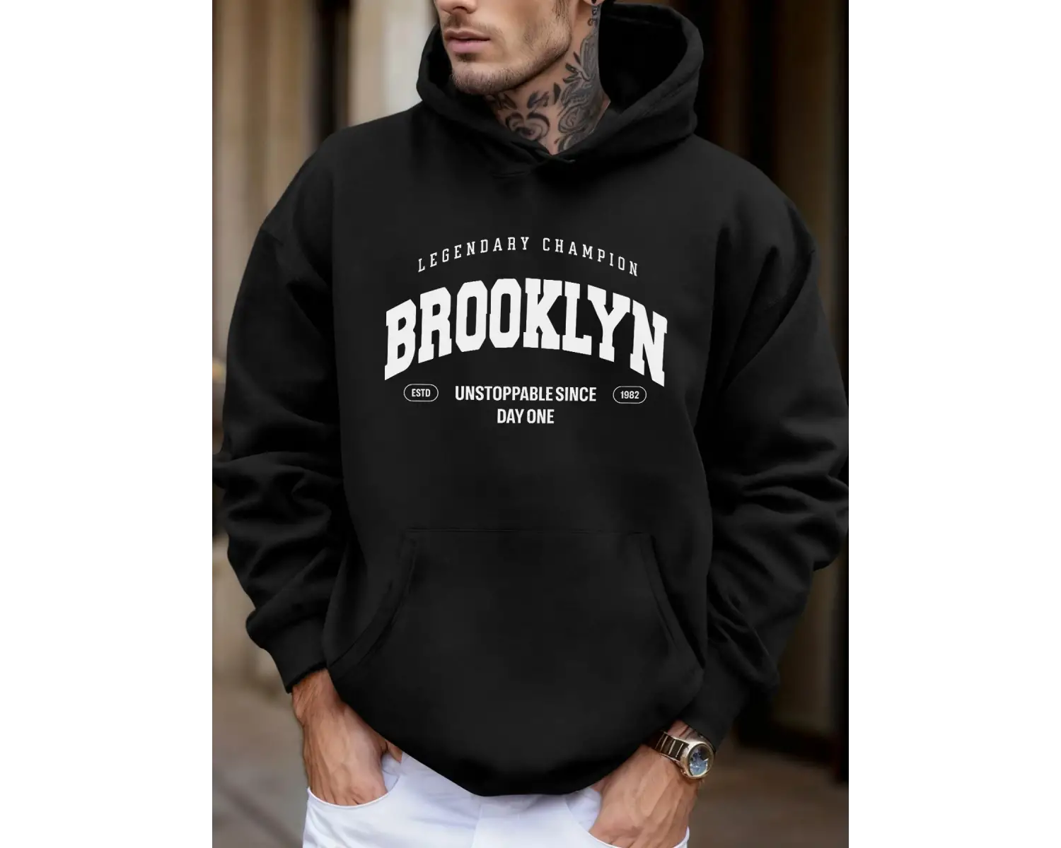 Brooklyn Unstoppable Since Day One Baskılı Sokak Modası Kapüşonlu Üst Erkek Günlük Polar Tişö