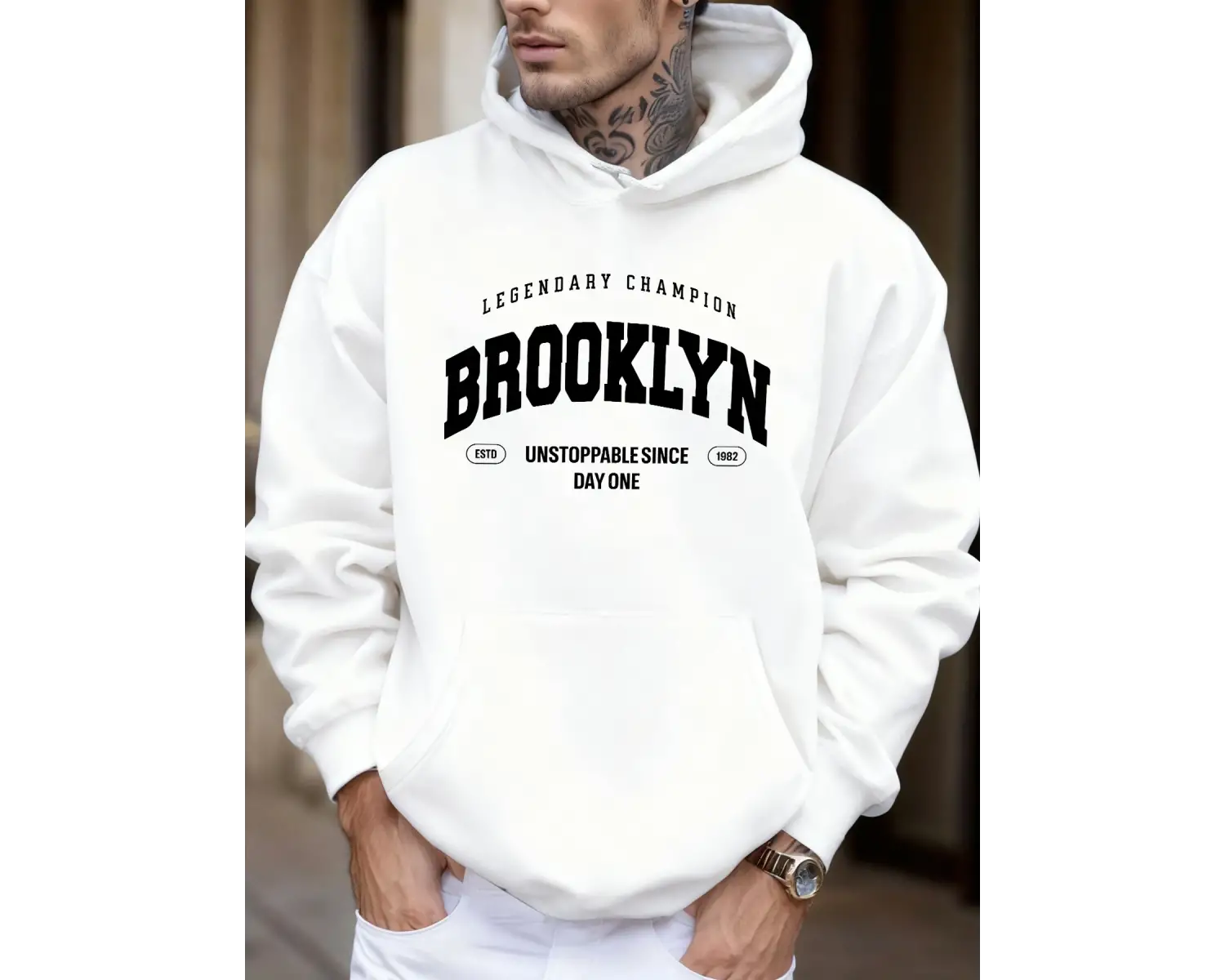 Brooklyn Unstoppable Since Day One Baskılı Sokak Modası Kapüşonlu Üst Erkek Günlük Polar Tişö