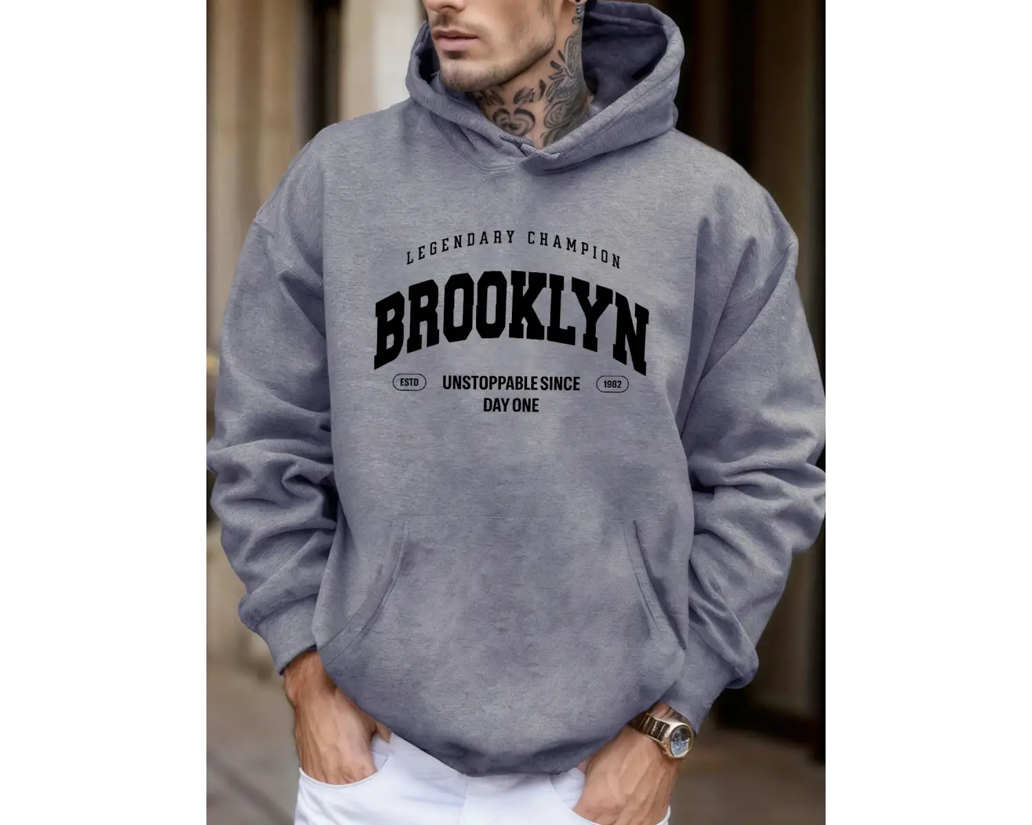 Brooklyn Unstoppable Since Day One Baskılı Sokak Modası Kapüşonlu Üst Erkek Günlük Polar Tişö