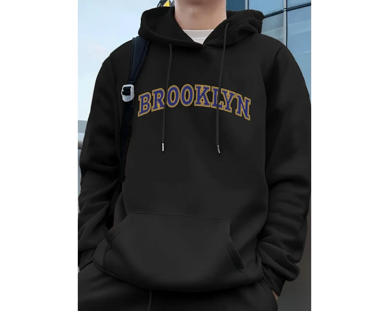 Brooklyn Yaratıcı Mektup Baskılı Erkek Tişörtü Kış Polar Sıcak Hoodie Kore Gevşek Cep Kazakla