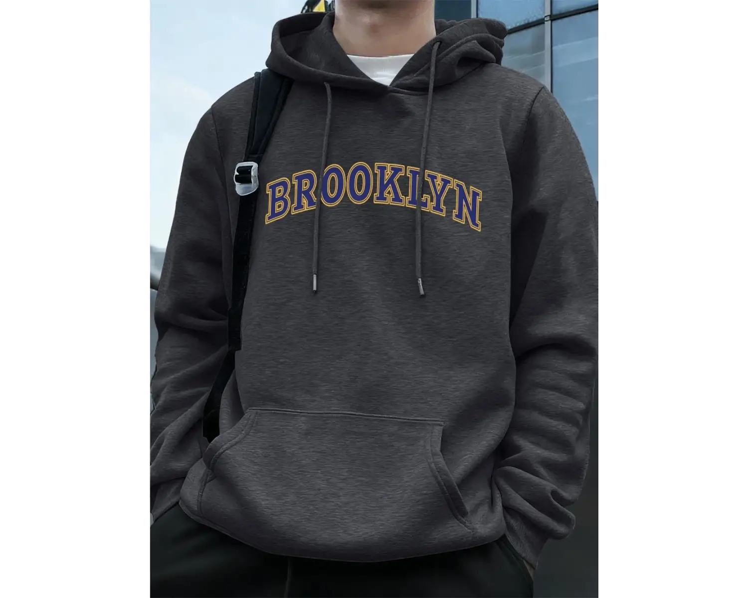Brooklyn Yaratıcı Mektup Baskılı Erkek Tişörtü Kış Polar Sıcak Hoodie Kore Gevşek Cep Kazakla