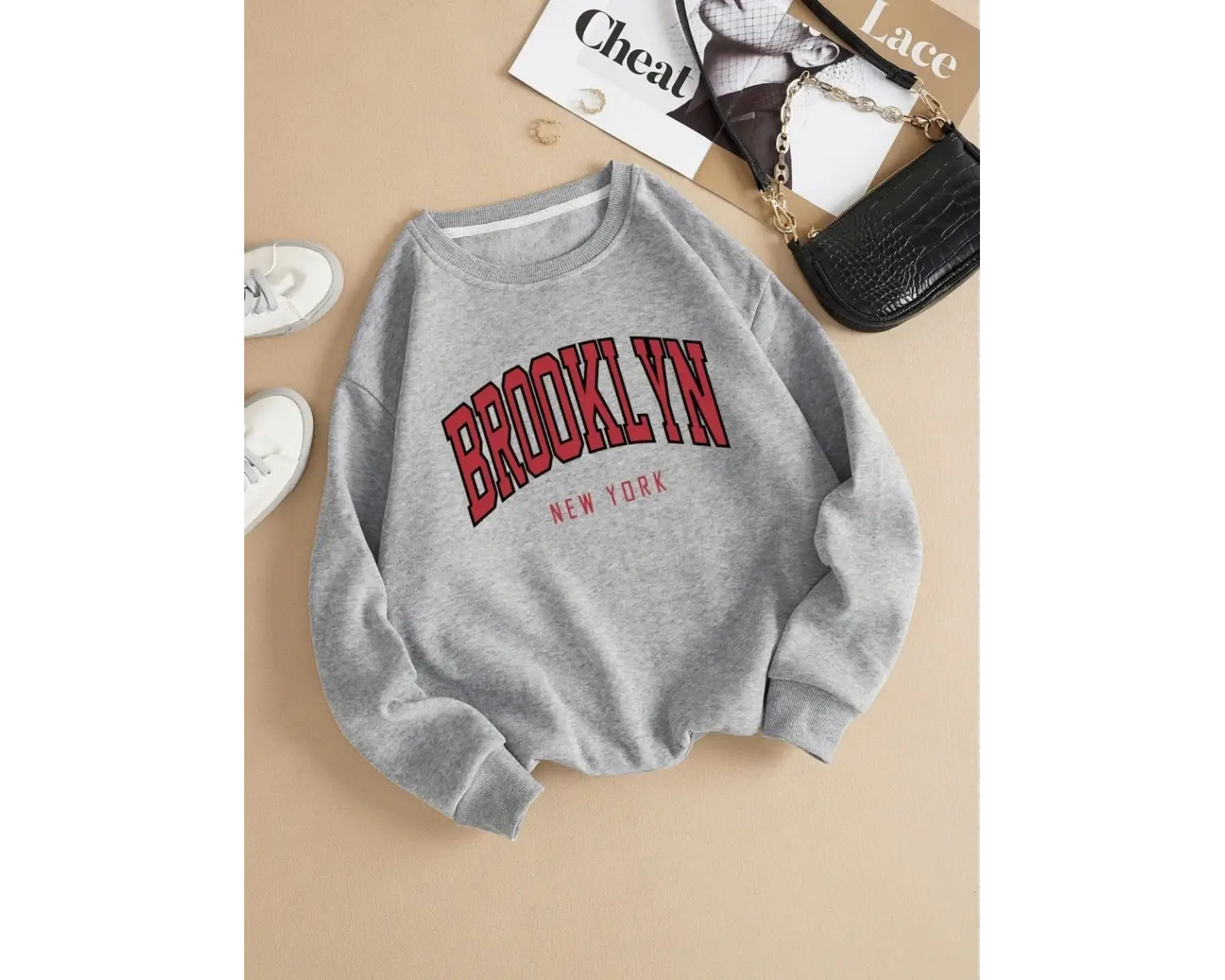 Brooklyn Yeni Çalışma Baskılı Kapüşonlular Kadın Pamuk Renkli Giysiler Temel Trend Kapşonlu Ü