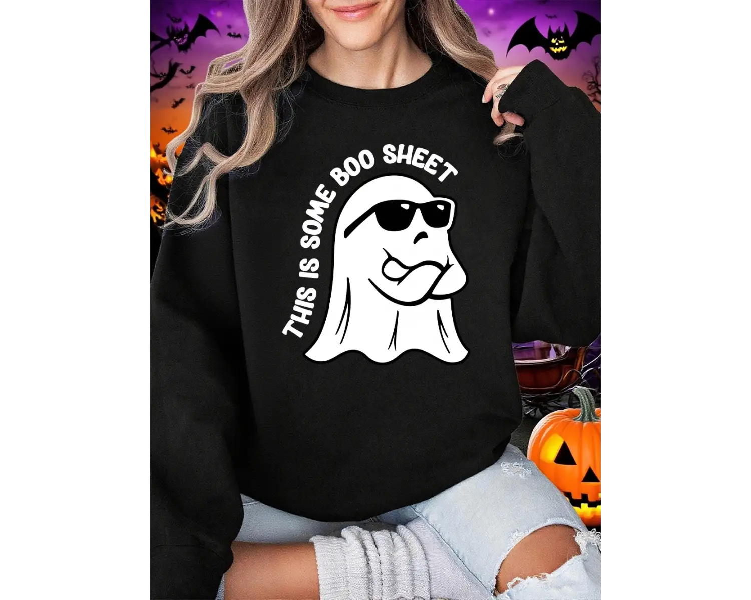 Bu Bazı Boo Sayfalık Baskılar Cadılar Bayramı Kazak Kadın Crewneck Temelleri Hoodie Gevşek Po