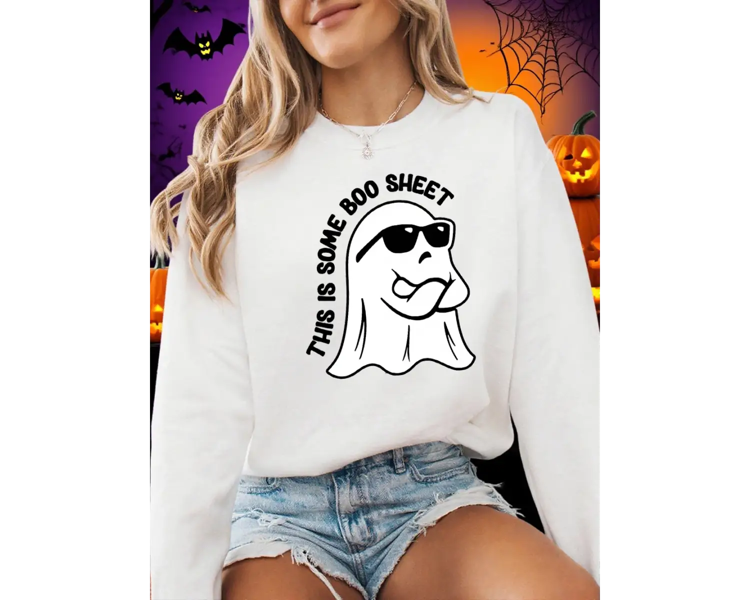 Bu Bazı Boo Sayfalık Baskılar Cadılar Bayramı Kazak Kadın Crewneck Temelleri Hoodie Gevşek Po