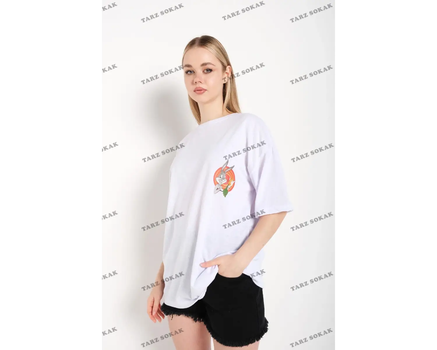 Bugs Bunny Baskılı Beyaz Oversize