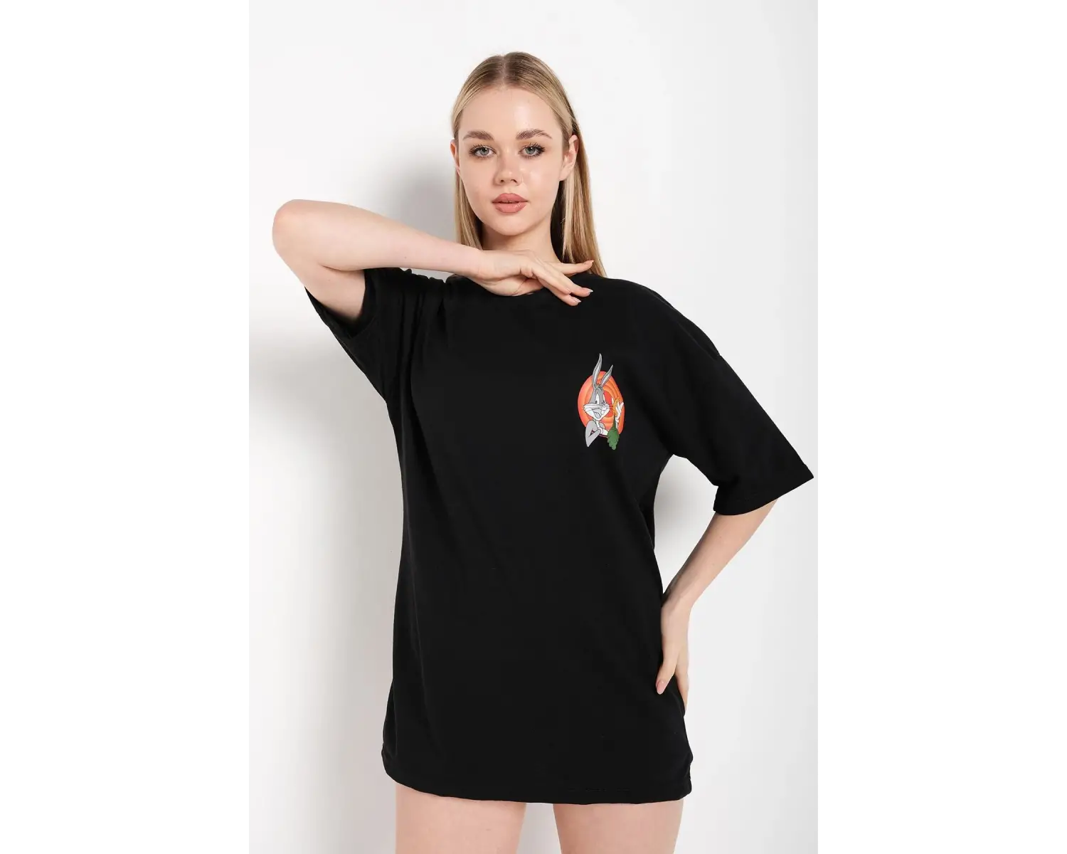 Bugs Bunny Baskılı Beyaz Oversize Tshırt