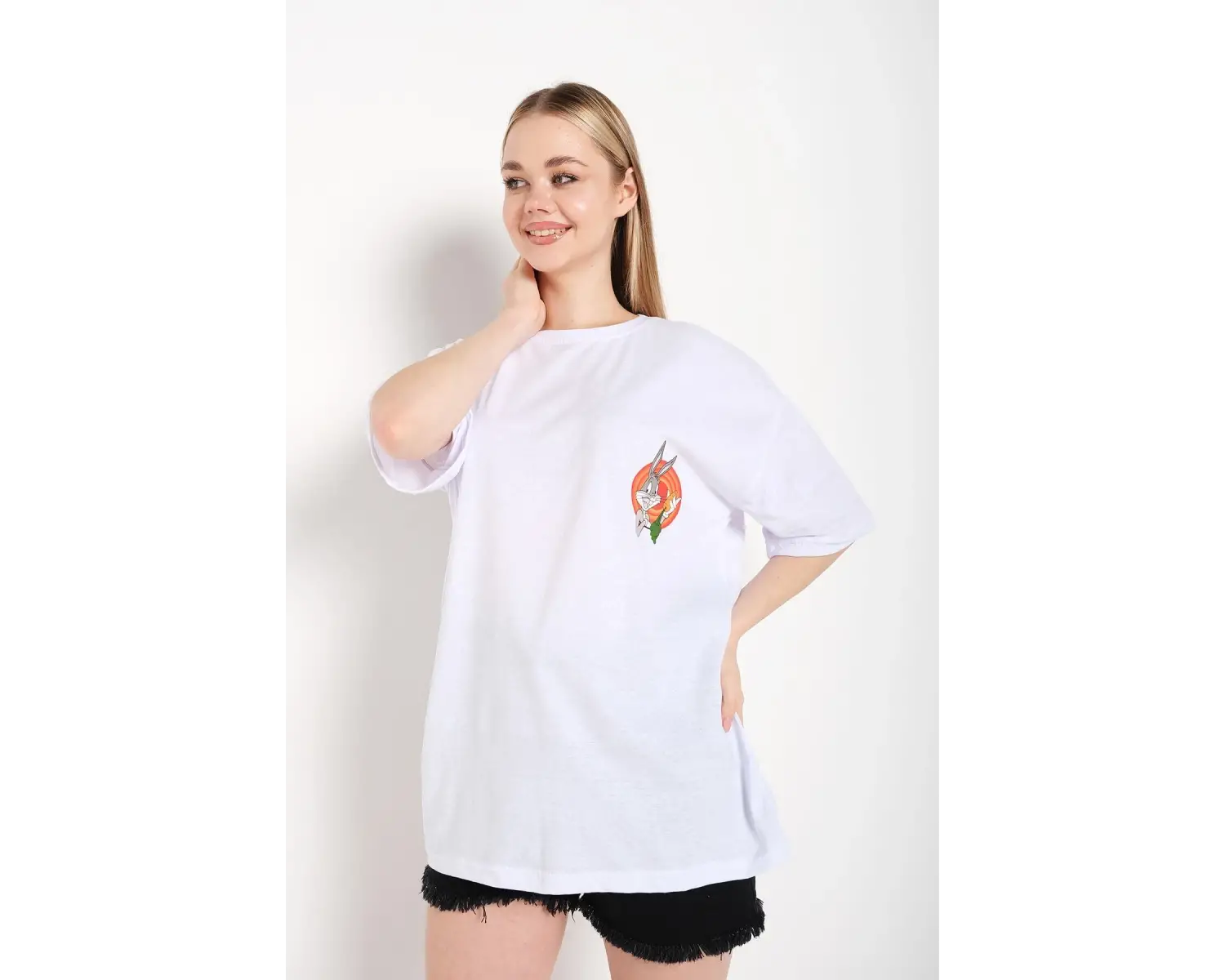 Bugs Bunny Baskılı Beyaz Oversize Tshırt