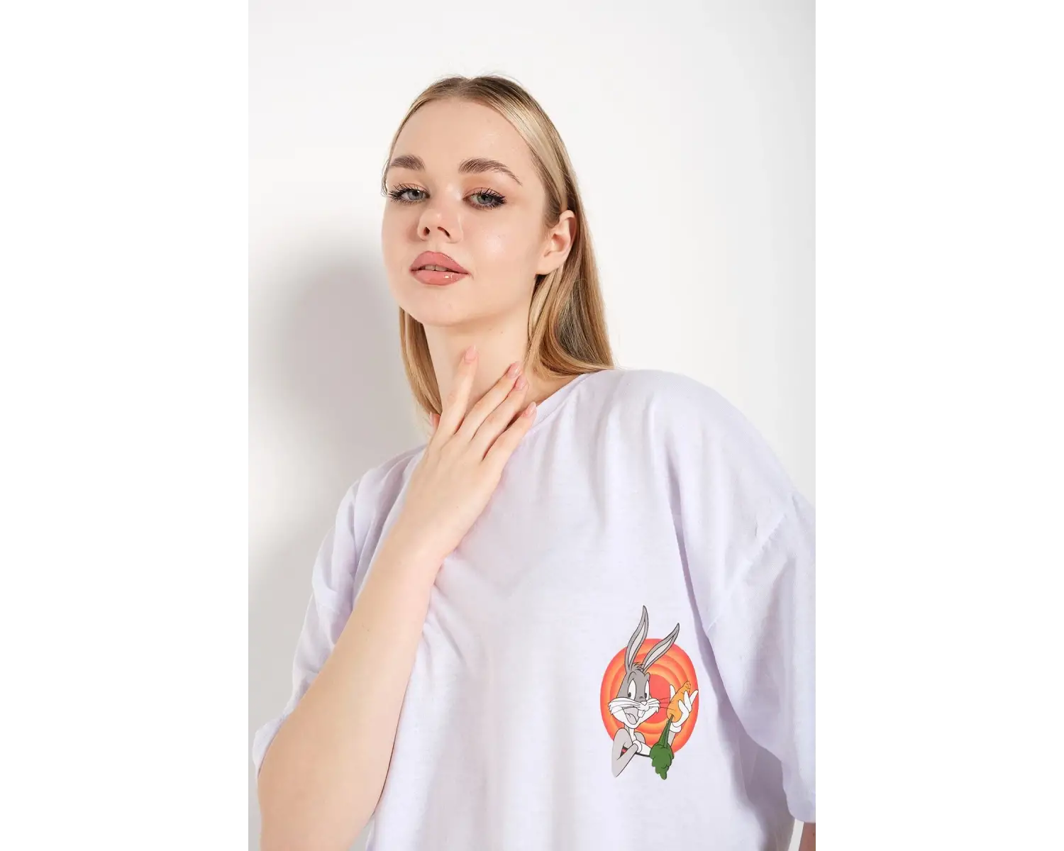 Bugs Bunny Baskılı Beyaz Oversize Tshırt