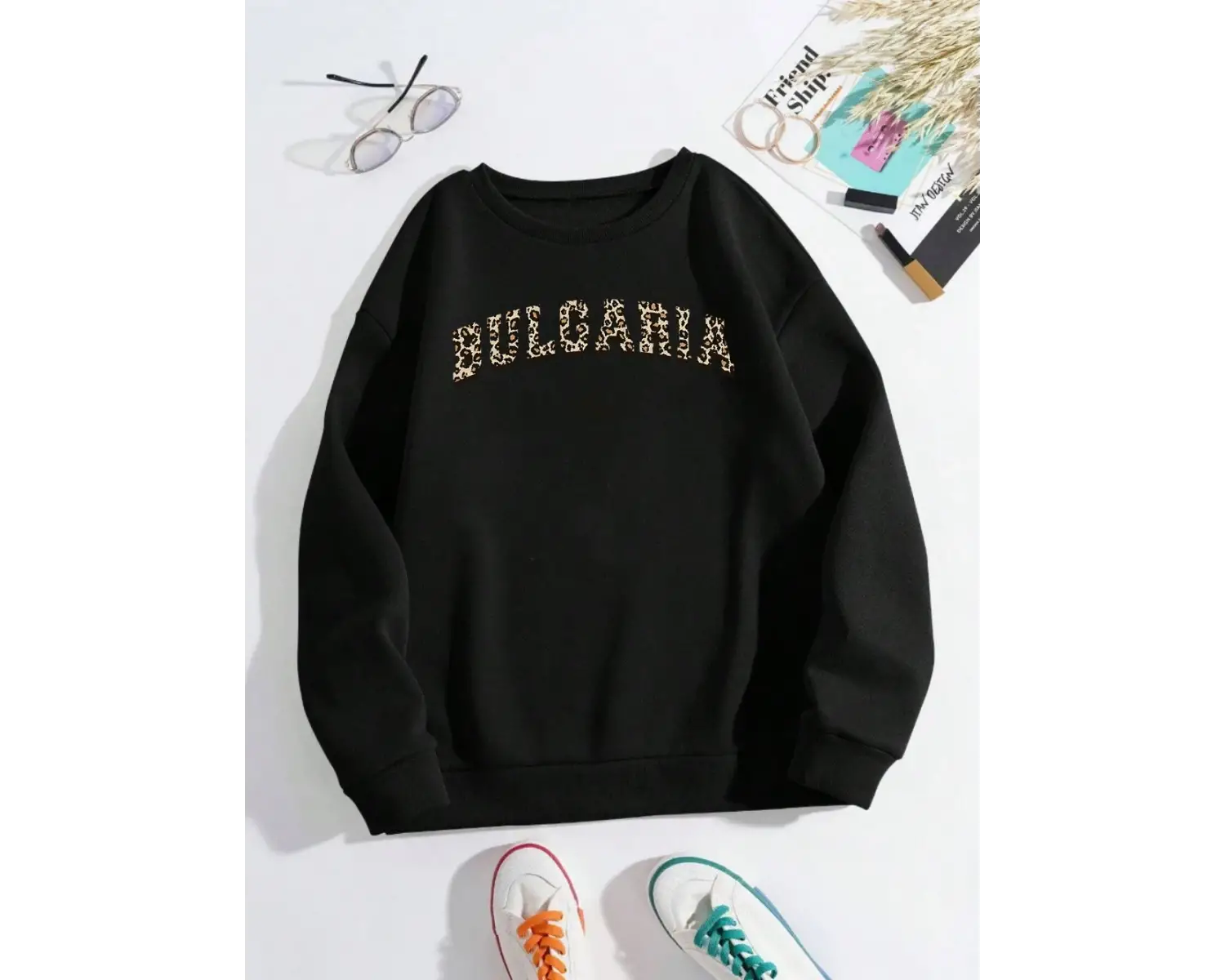 Buloaria Sofia Desen Yeni Moda Kazak Bayan Gevşek Polar Kazak O-Boyun Sonbahar Kış Tişörtü So