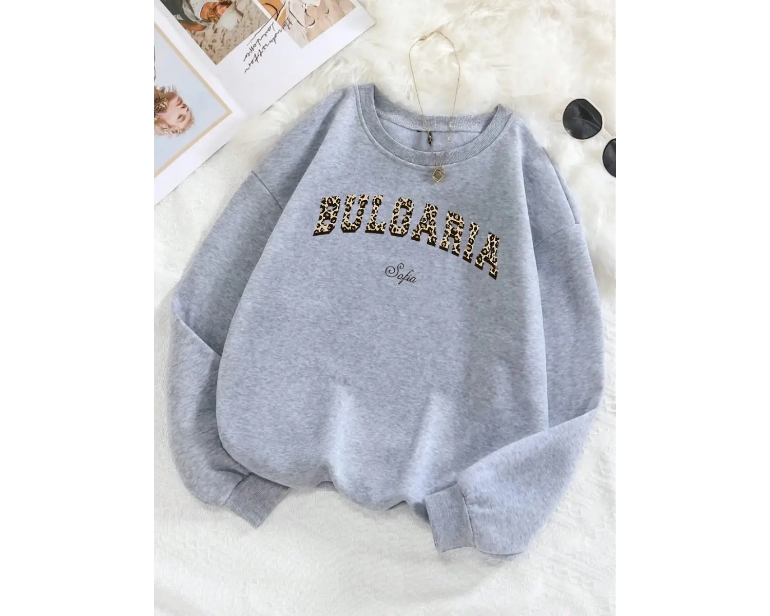 Buloaria Sofia Desen Yeni Moda Kazak Bayan Gevşek Polar Kazak O-Boyun Sonbahar Kış Tişörtü So