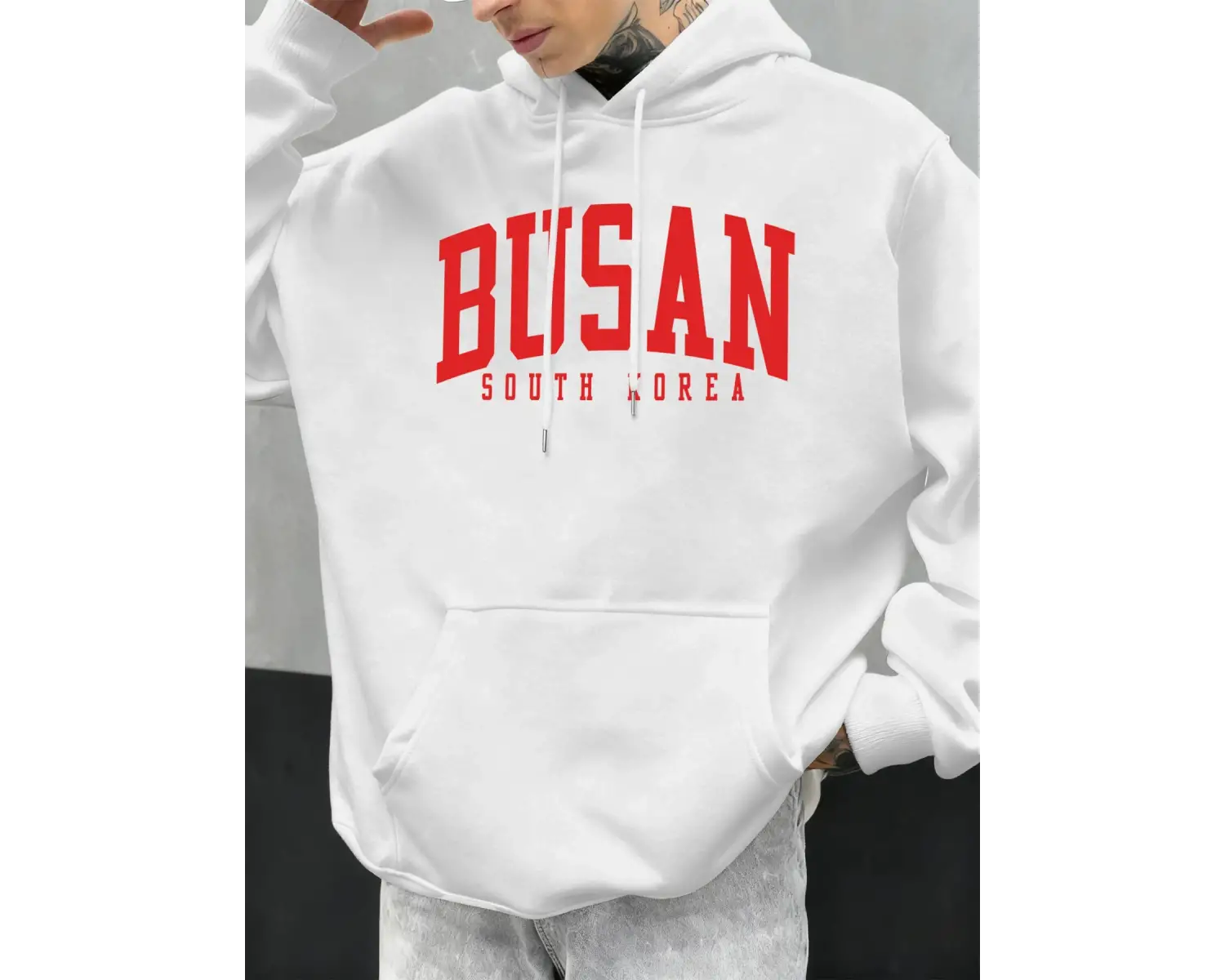 Busan Güney Kore Mektup Desen Erkekler Büyük Boy Hoodie Rahat Hoody Sonbahar Moda Streetwear