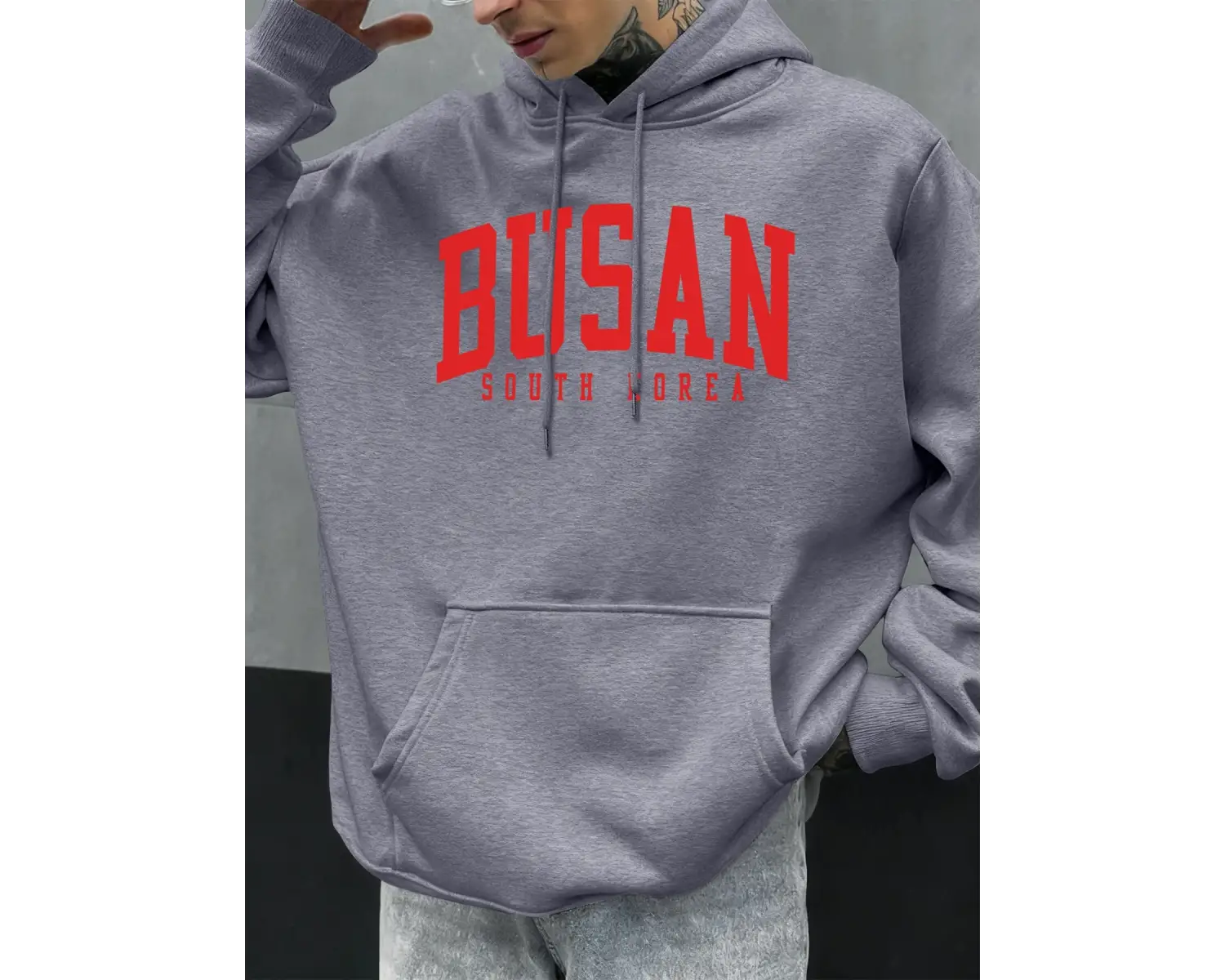 Busan Güney Kore Mektup Desen Erkekler Büyük Boy Hoodie Rahat Hoody Sonbahar Moda Streetwear