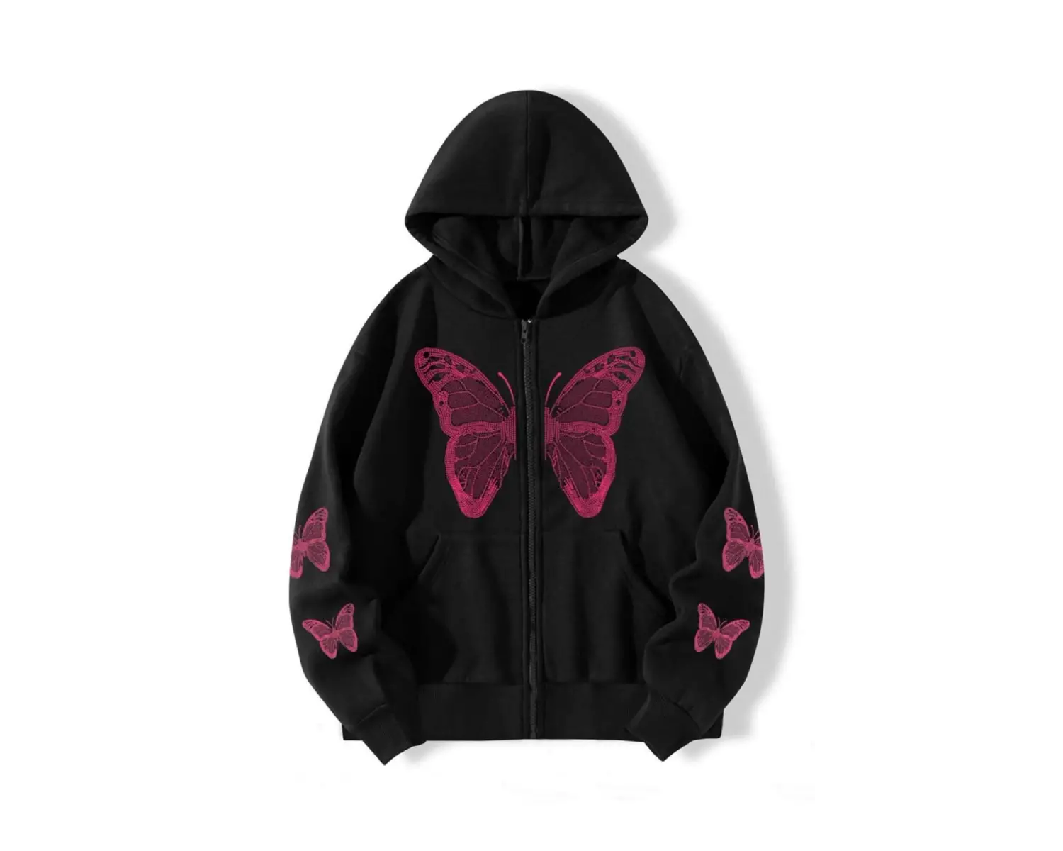 Butterfly kadın fermuarlı oversize sweatshirt siyah
