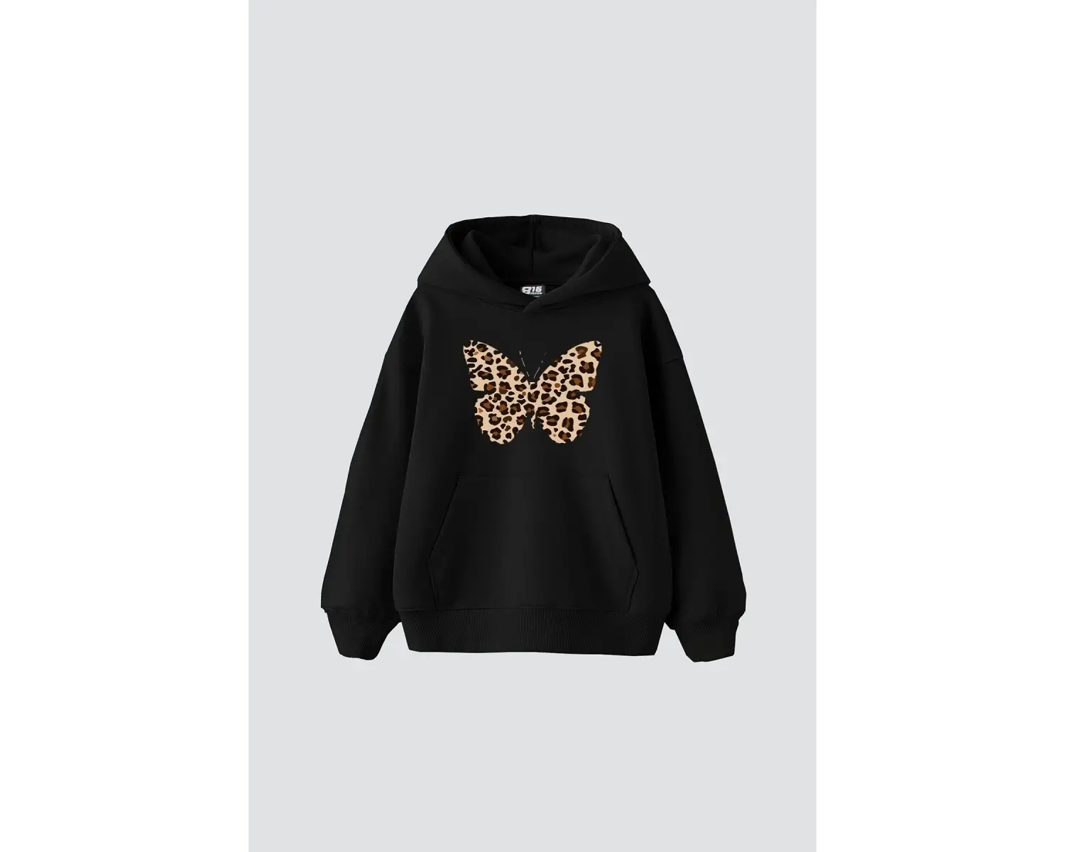 Butterfly Leopard Baskılı Oversize Unisex Premium Siyah