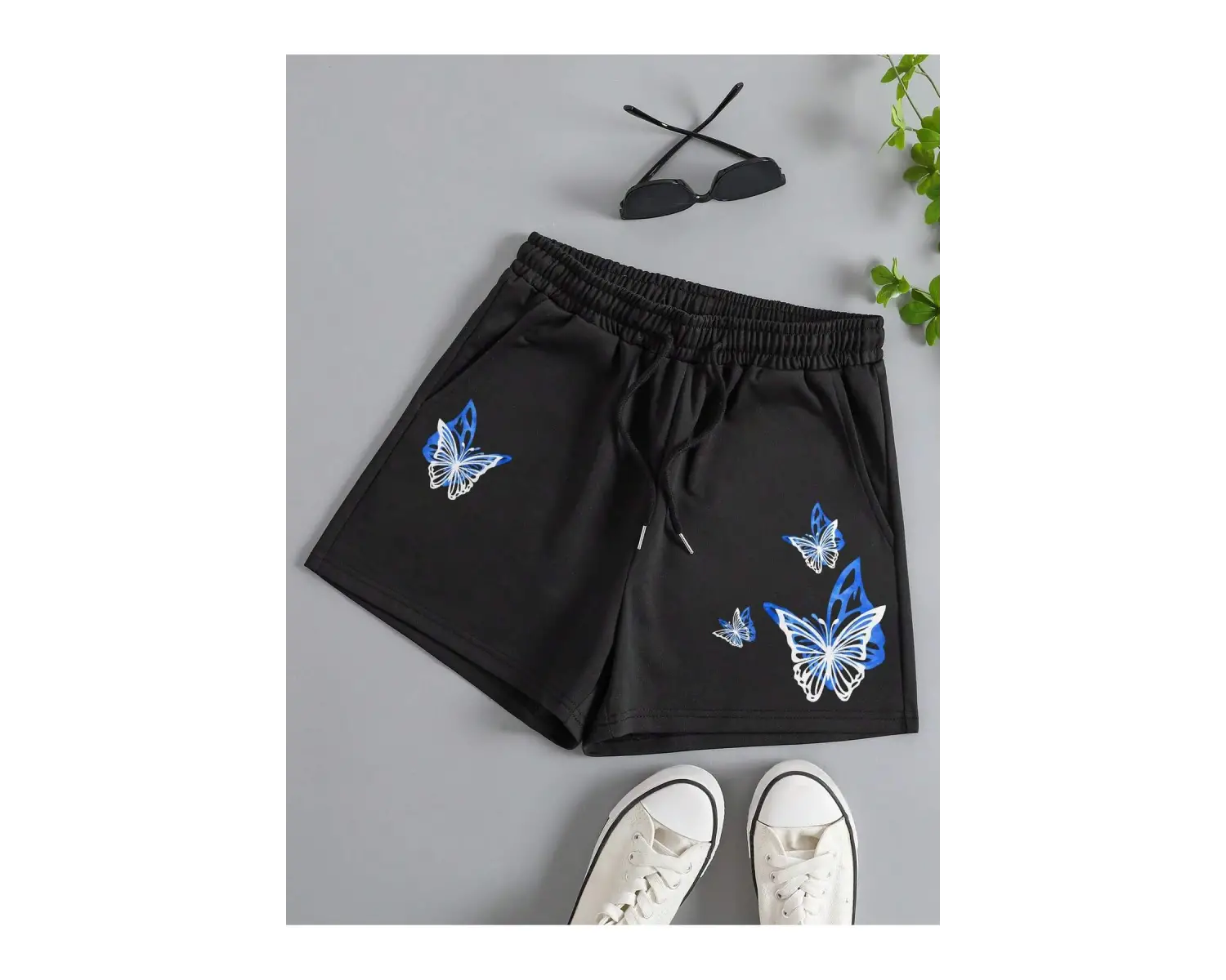 Butterfly Print Drawstring Waist Şort