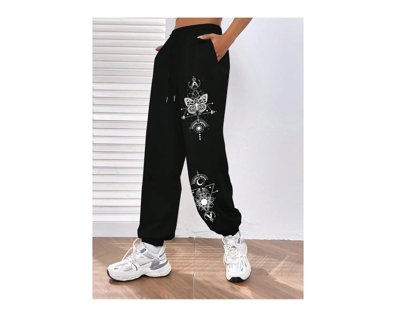 Butterfly Print Elastic Waist 4 Mevsim Eşofman