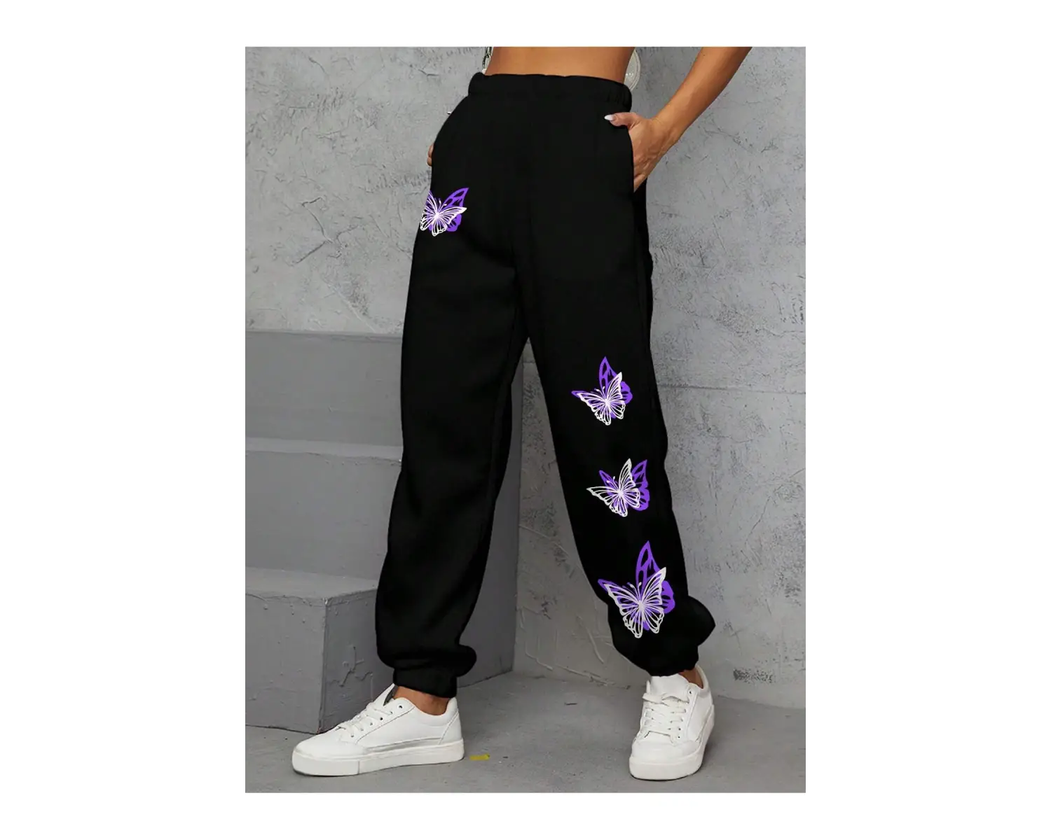 Butterfly Print Slant Pocket 4 Mevsim Eşofman