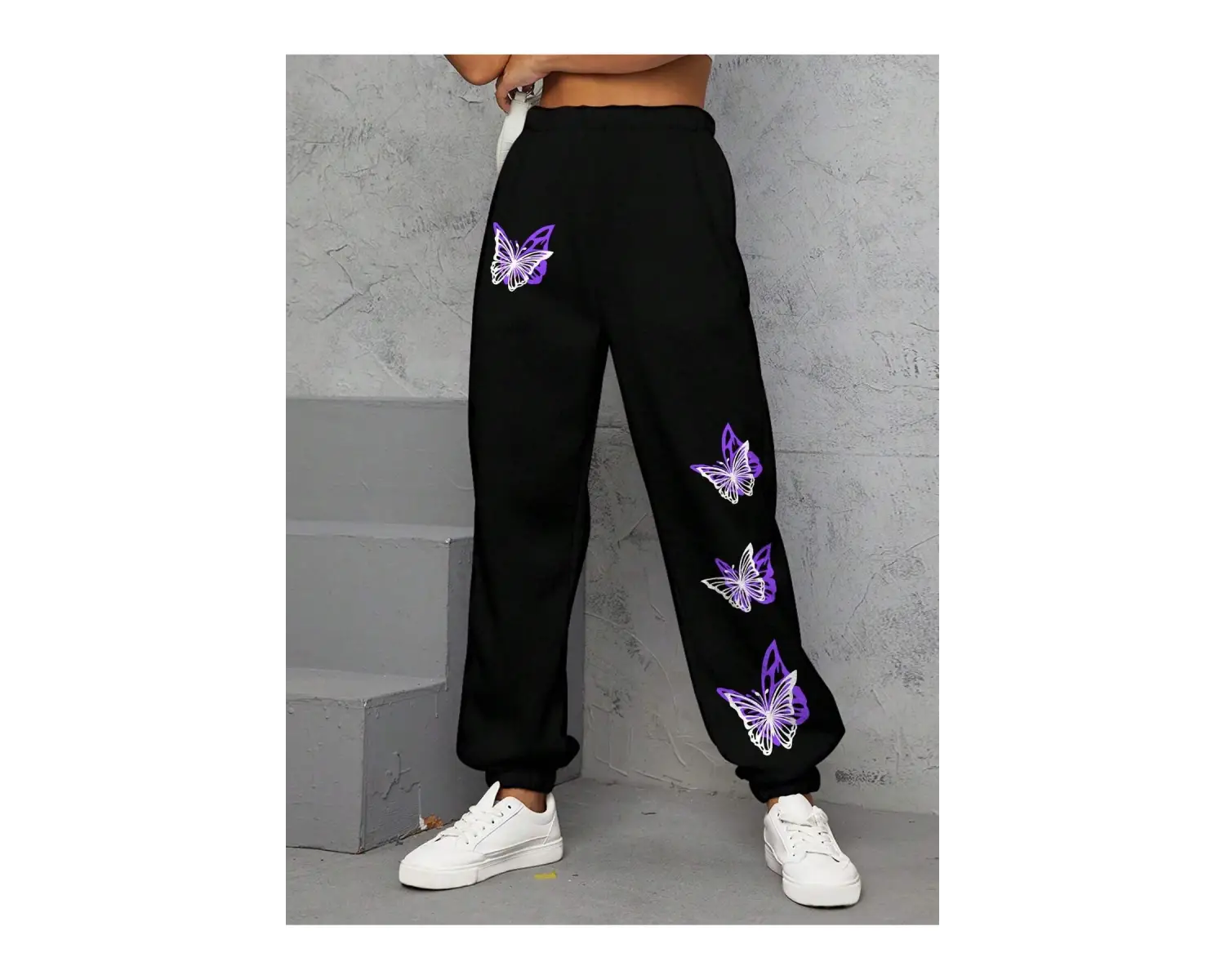 Butterfly Print Slant Pocket 4 Mevsim Eşofman