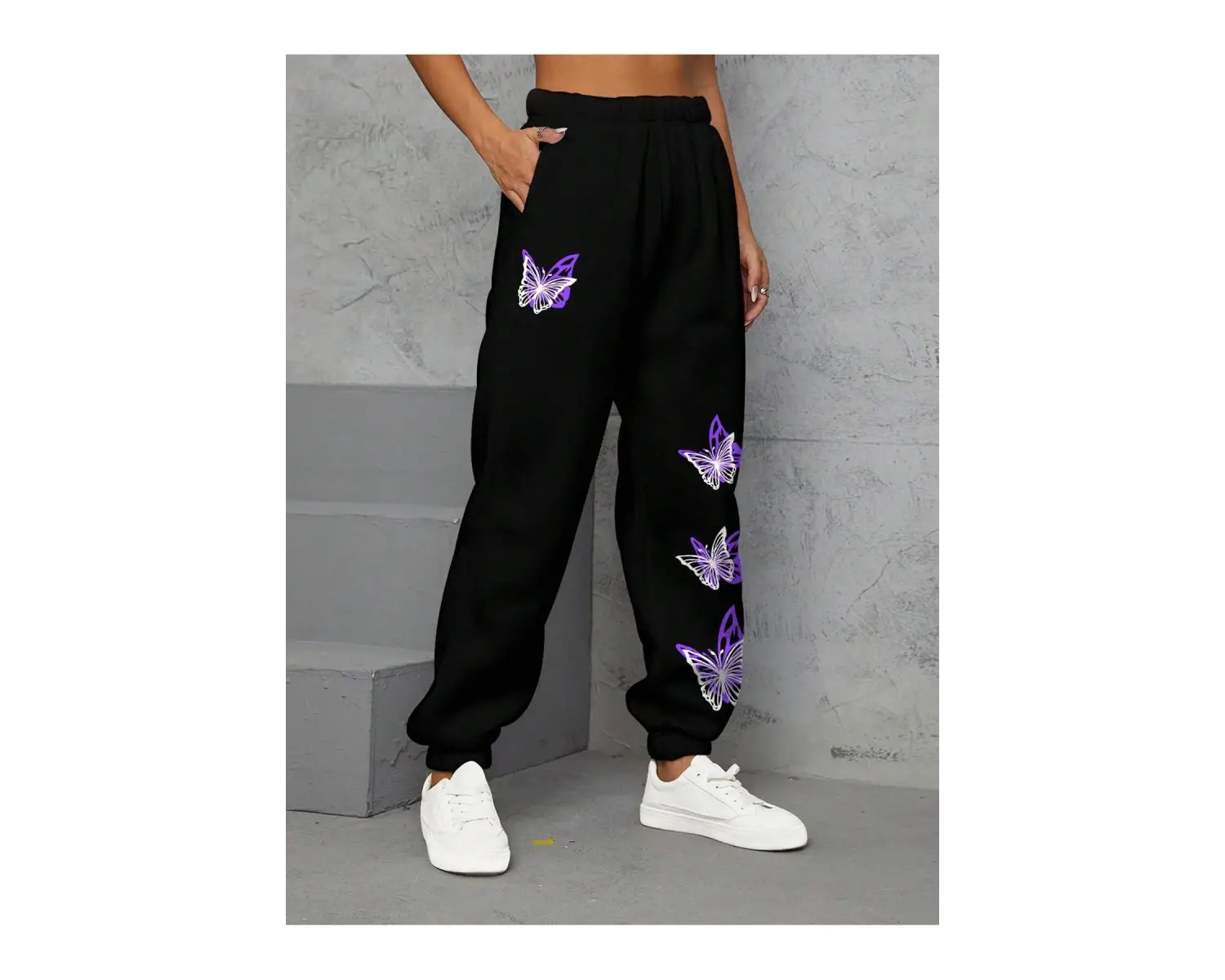 Butterfly Print Slant Pocket 4 Mevsim Eşofman