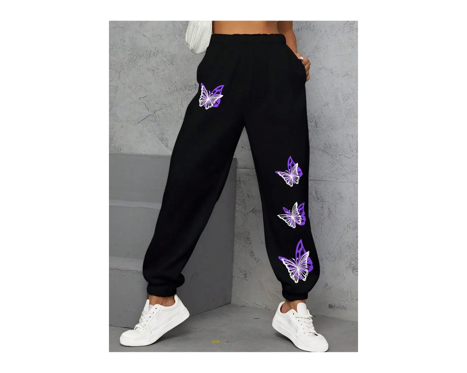 Butterfly Print Slant Pocket 4 Mevsim Eşofman