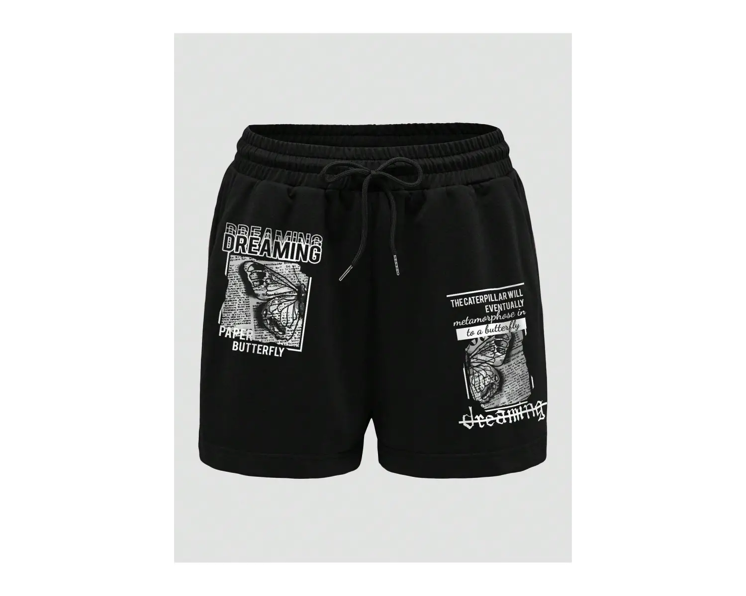 Butterfly & Slogan Graphic Drawstring Waist Track Şort