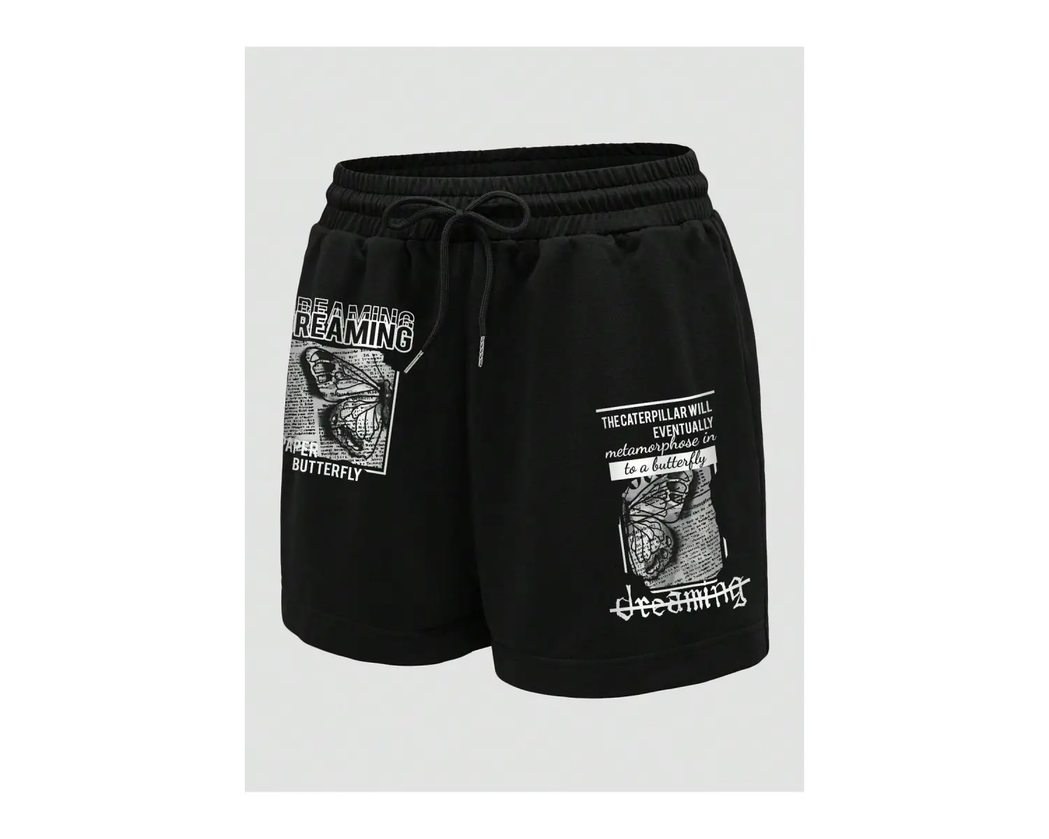 Butterfly & Slogan Graphic Drawstring Waist Track Şort