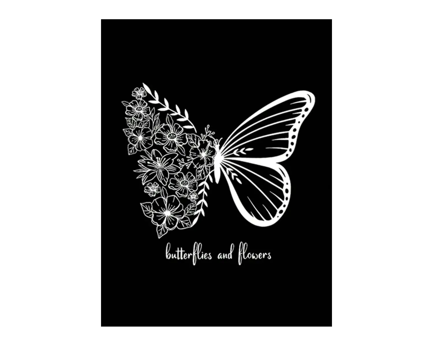 Butterfly & Slogan Graphic Kangaroo Pocket Drawstring Hoodie Siyah