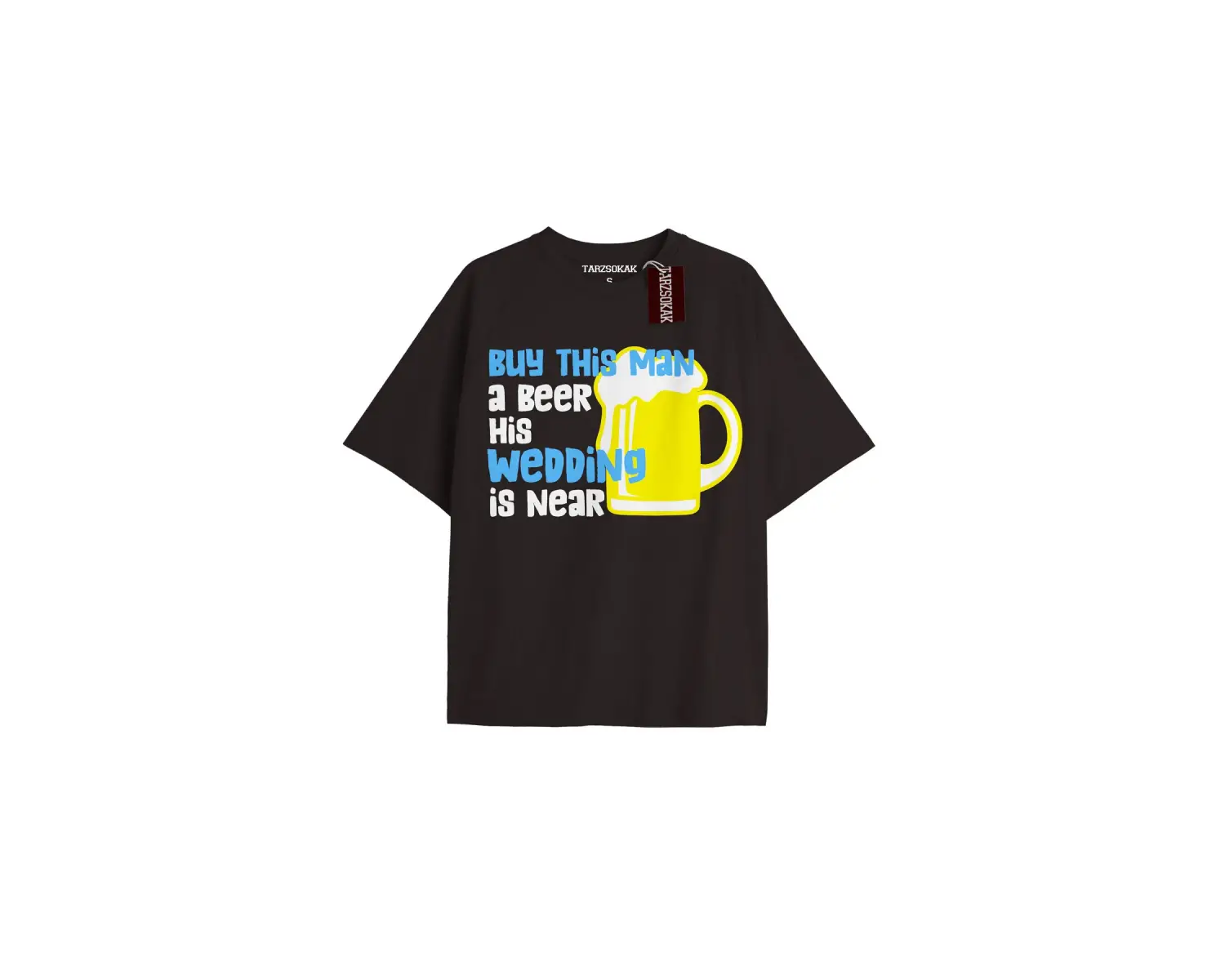 BUYT HİS BEER Unisex Oversize Yazılı Tshirt SİYAH