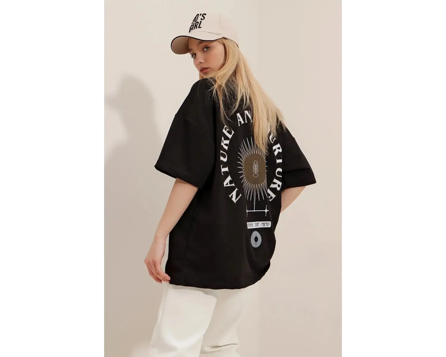 Büyük Beden Kadın Nature & Nurture Baskılı Oversize Pamuklu