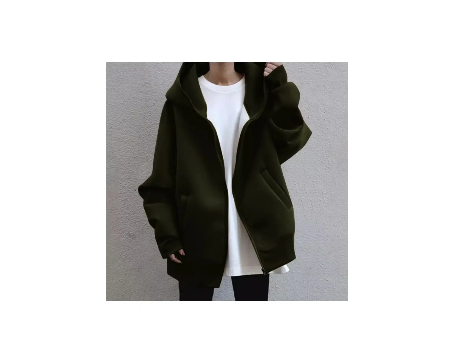 Büyük Beden Kapüşonlu Tam Fermuarlı Oversize Sokak Stili Kadın Ceket-sweatshırt LDY Siyah